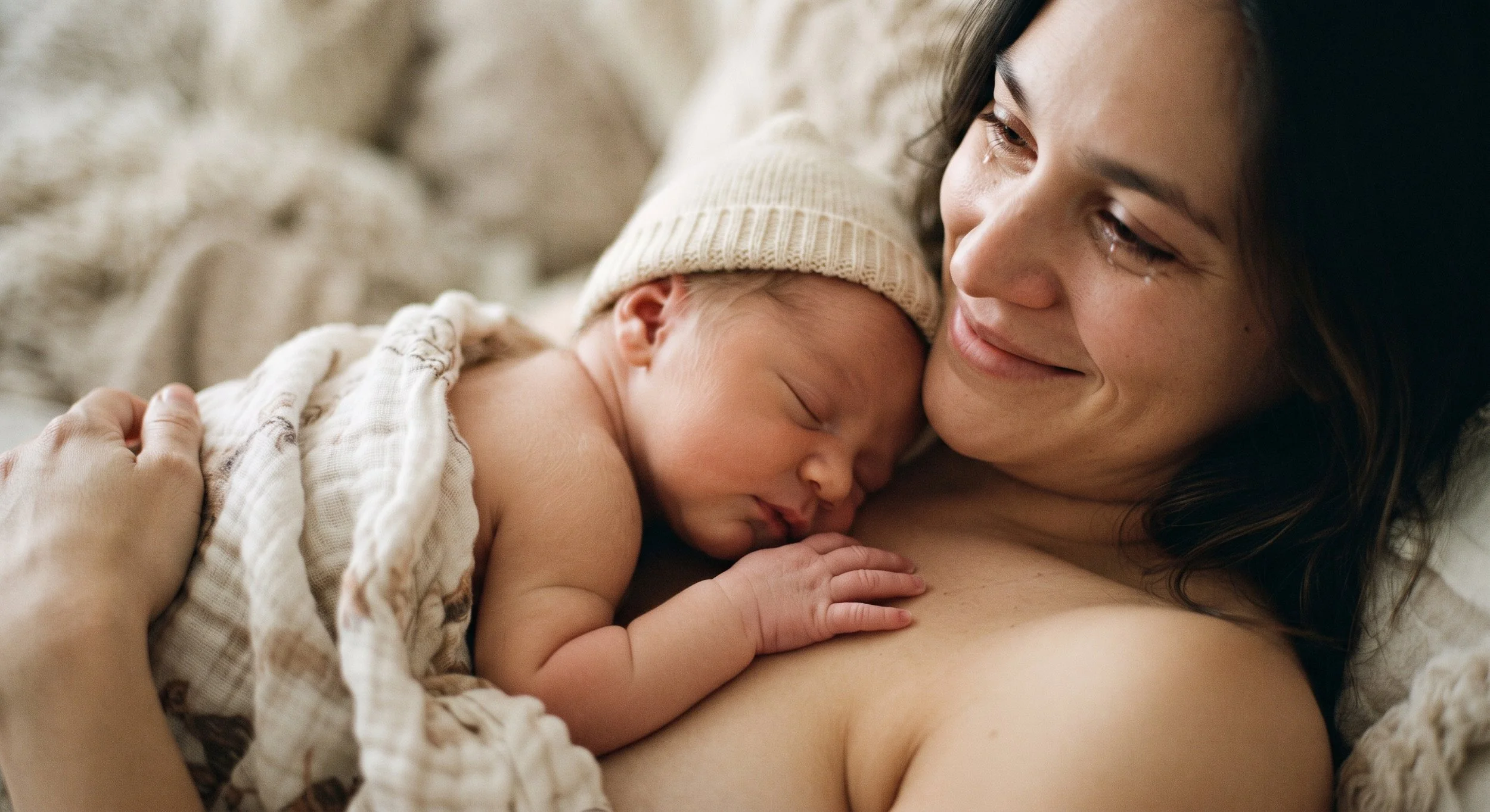 Mother providing skin to skin contact with premature baby