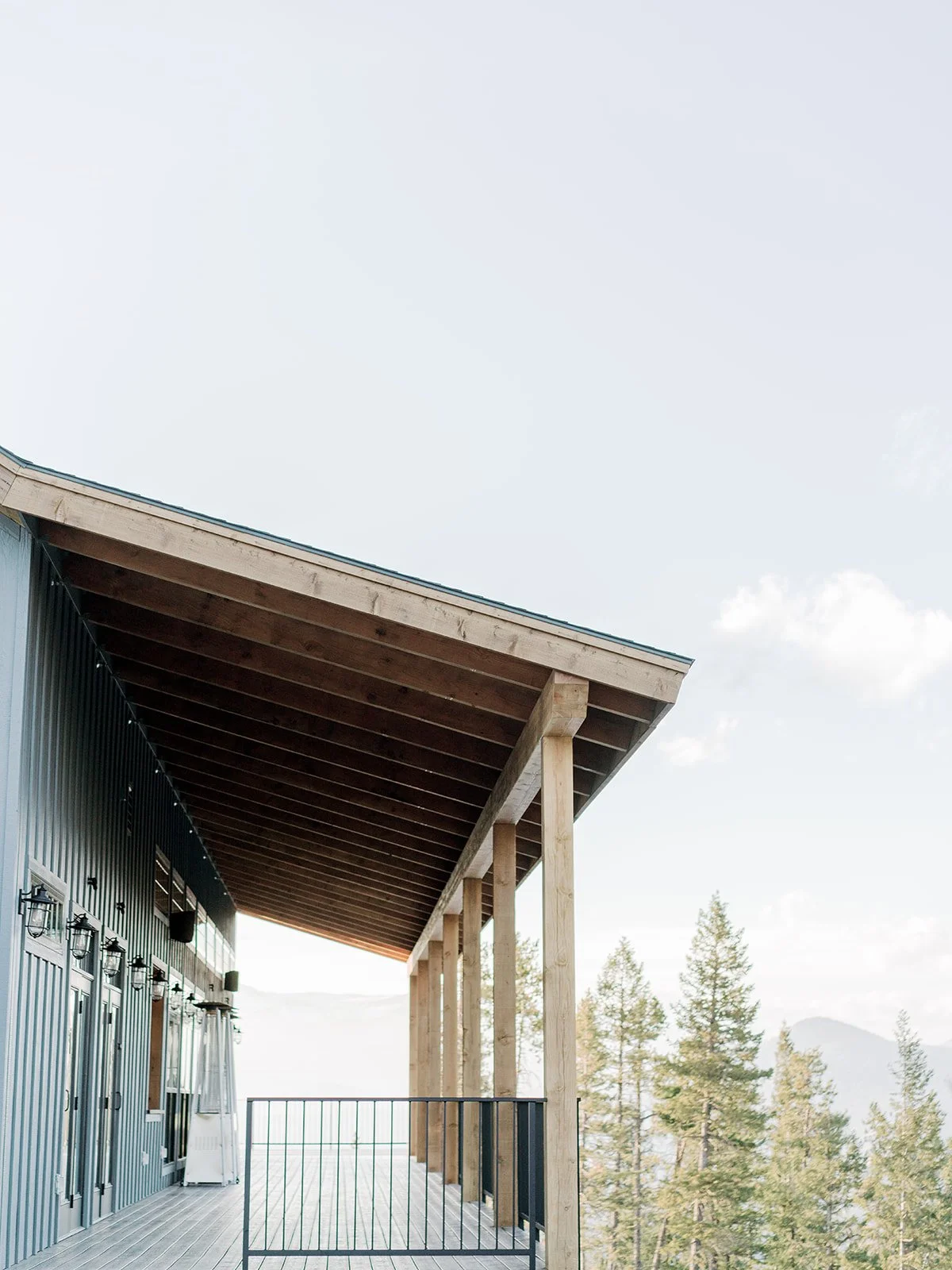 The cocktail deck at North Star Gatherings, a venue in Colorado overlooking the Continental Divide and Rockies mountain range.