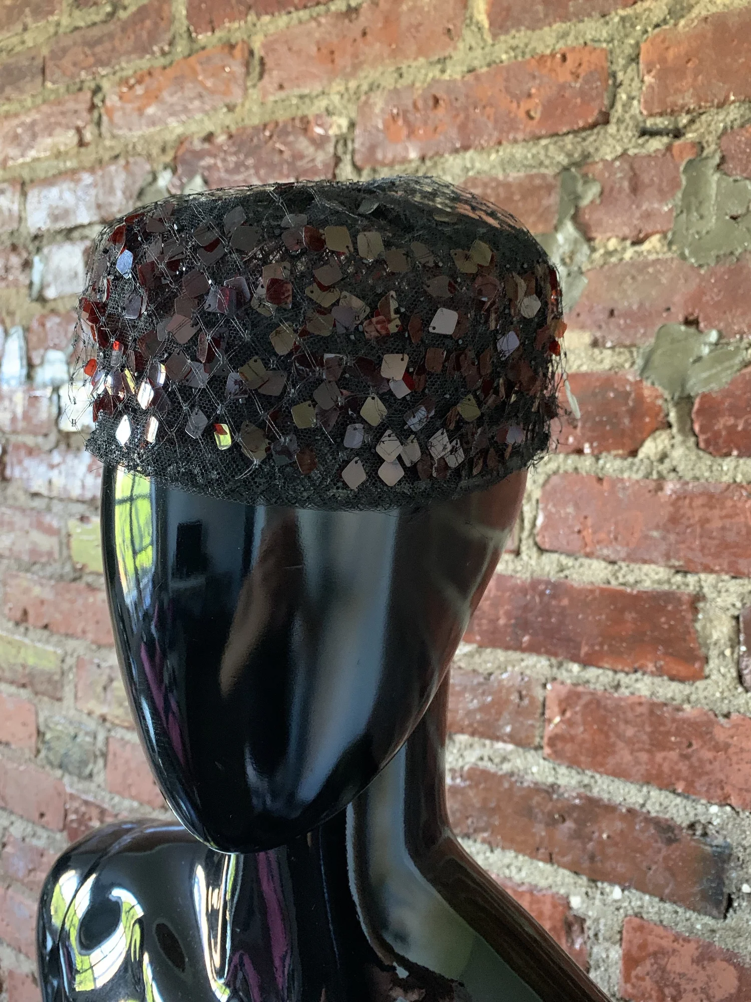 FESTIVE 1950s\' COCKTAIL HAT COVERED IN IRIDESCENT SEQUINS & BEADS Captain Hat Iridescent Rhinestones | Masquerade Store main image 4