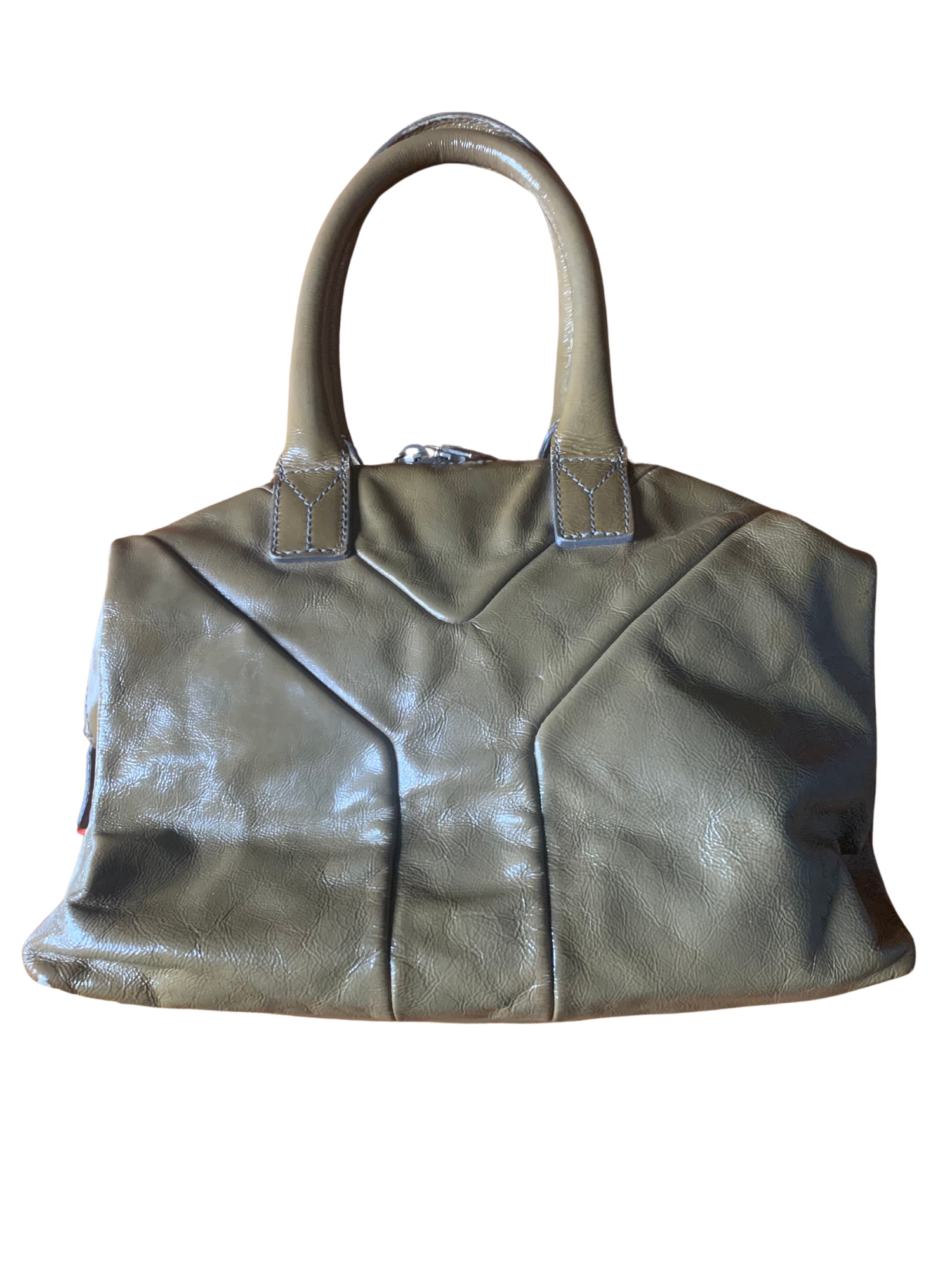 90s Yves Saint Laurent Olive Patent Leather Muse Handbag