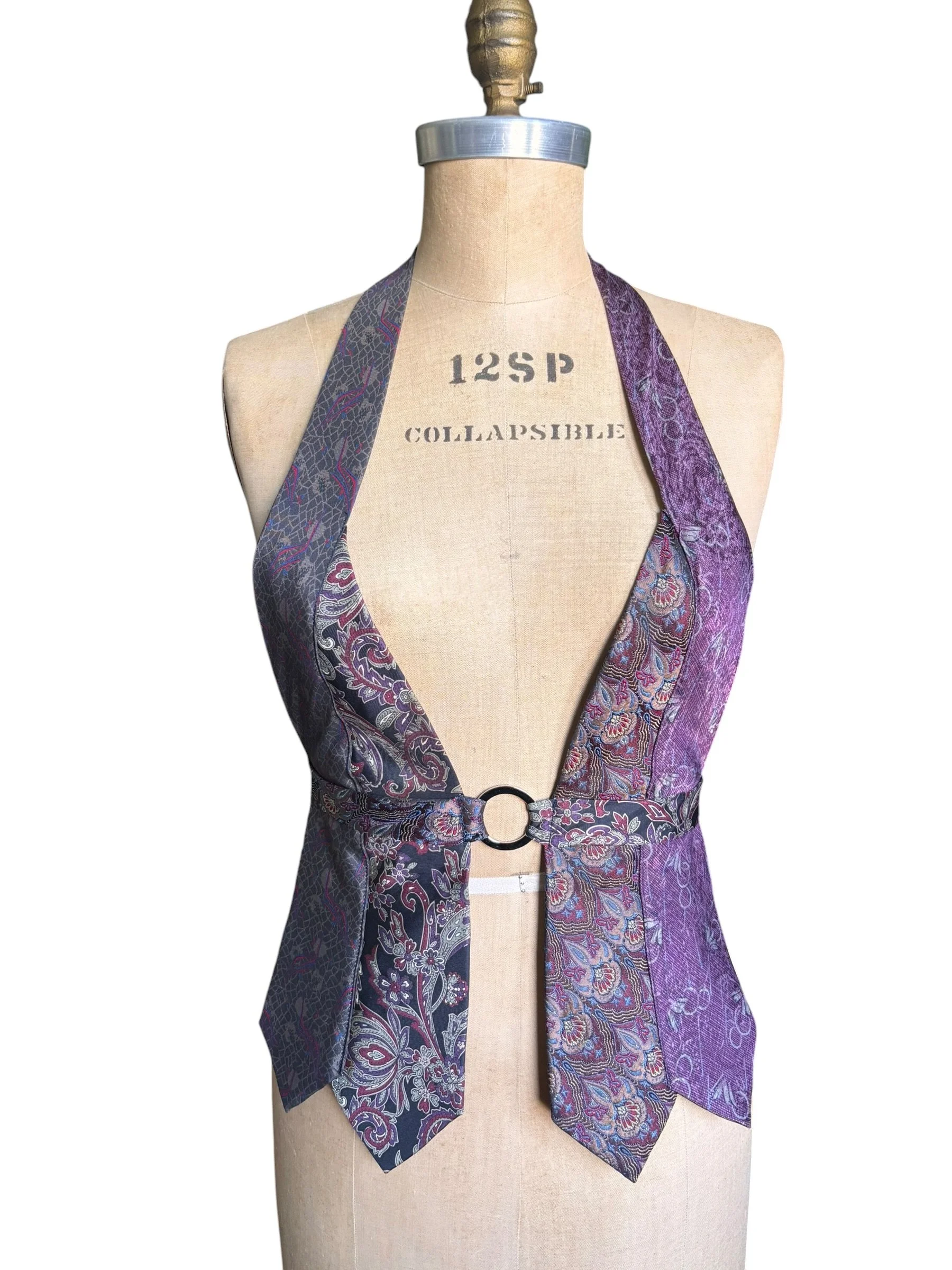 Filip Ross Moda Upcycled Silk Tie Top – Purple Paisley