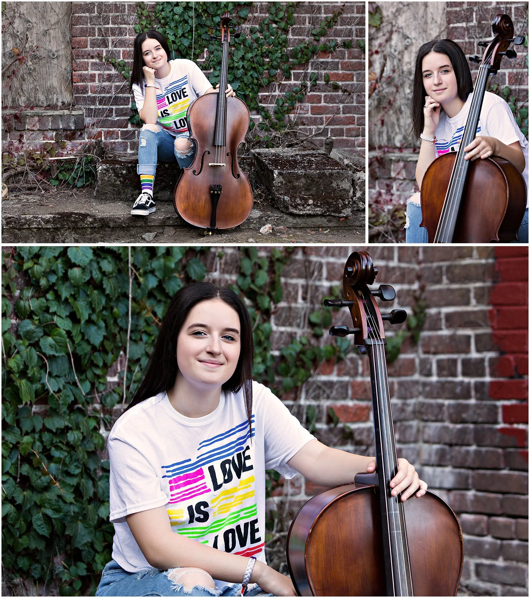 senior girl with bass cello instrument