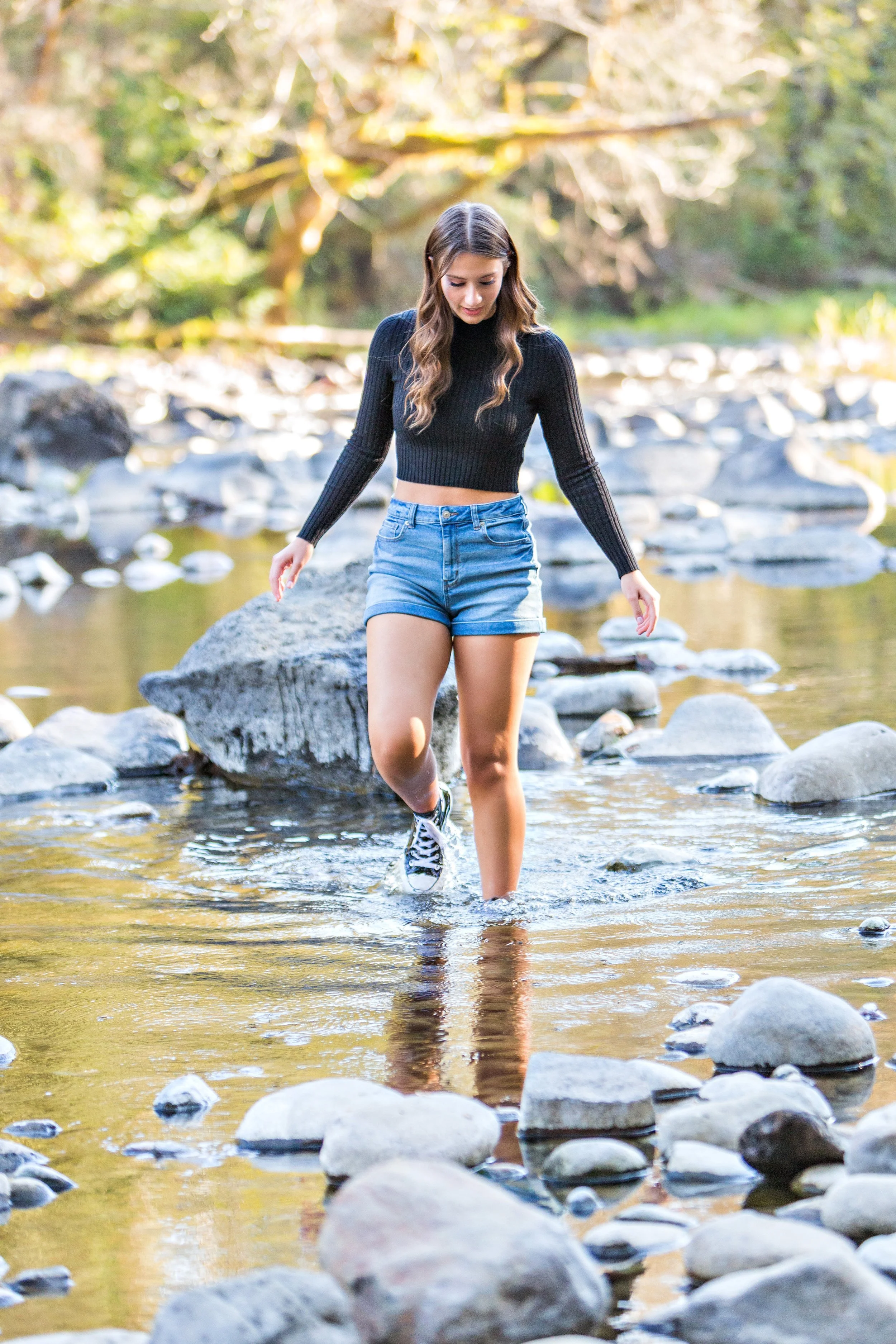 high school senior girl in the water