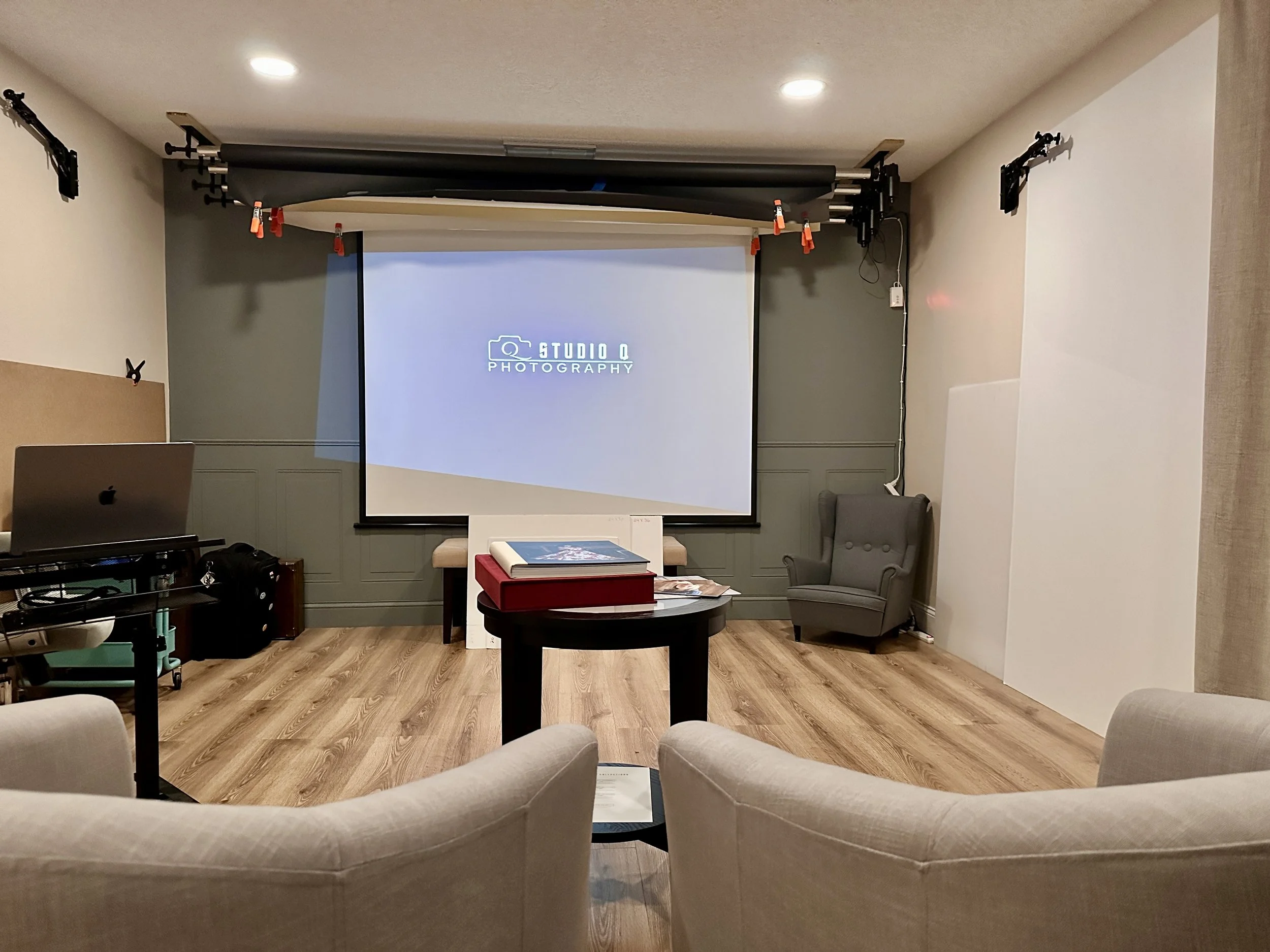 View of the projector screen in the studio