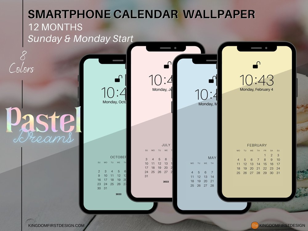 Smartphone Calendar Wallpaper Pastel Dreams iPhone Android Lock Screen Home  Screen Background — Kingdom First Consulting