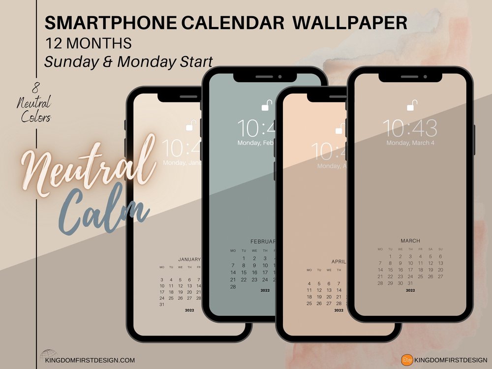 Smartphone Calendar Wallpaper Neutral Calm iPhone Android Lock Screen Home  Screen Background — Kingdom First Consulting