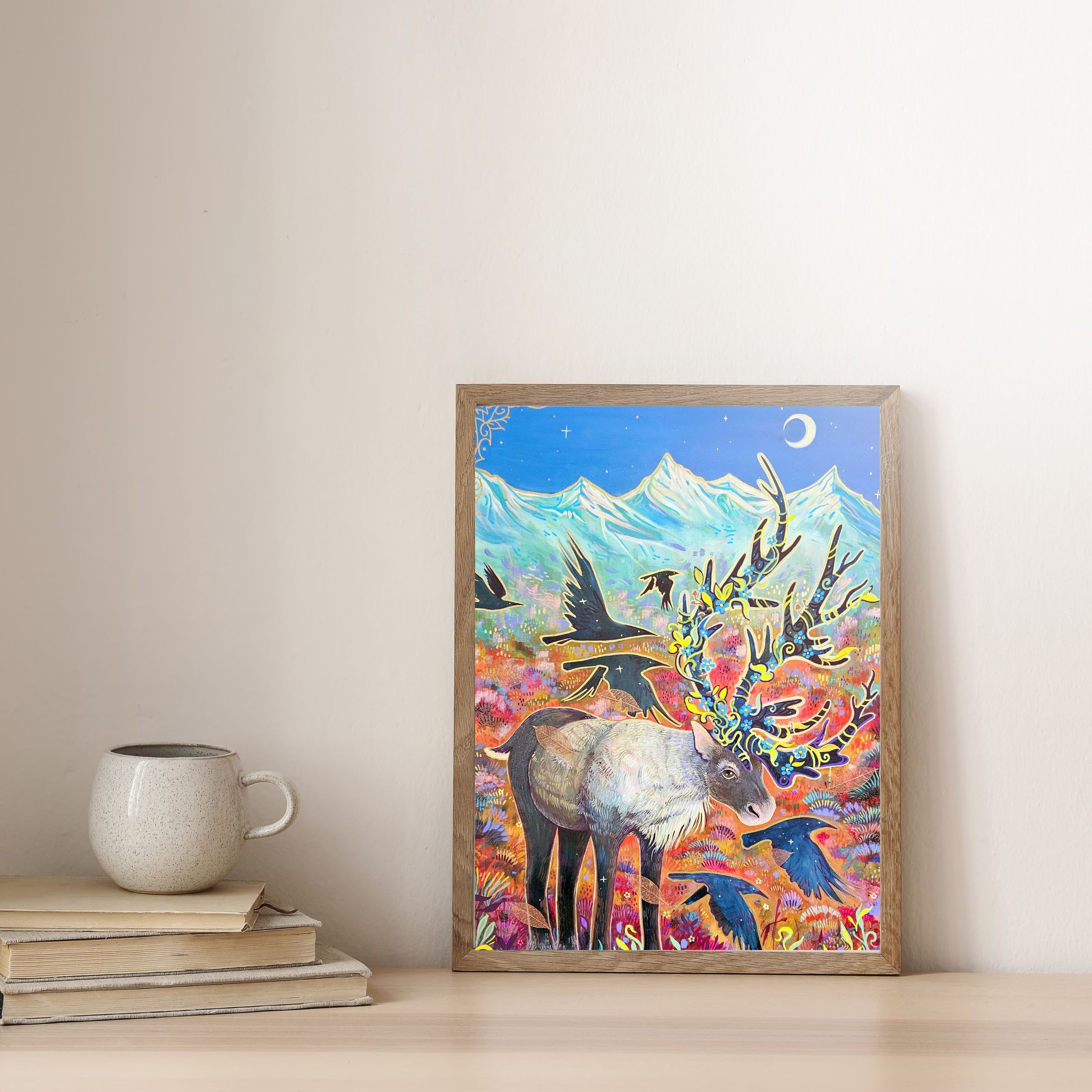 Curious Caribou Framed Canvas Print