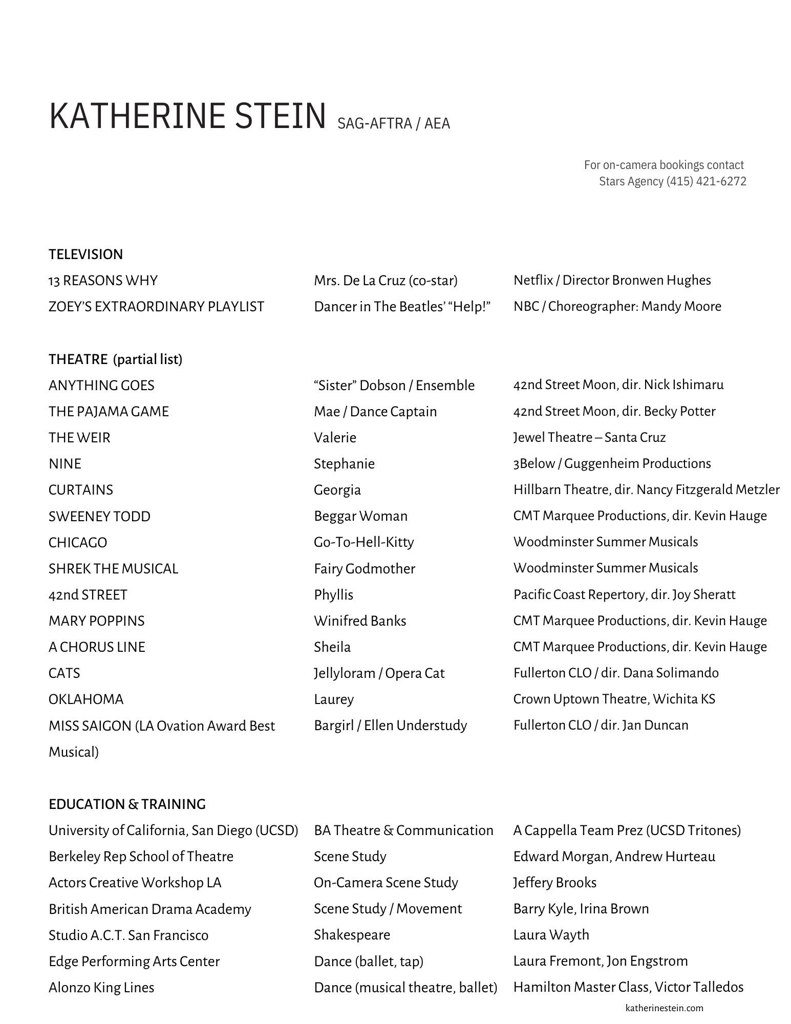 RESUME — Katherine Stein