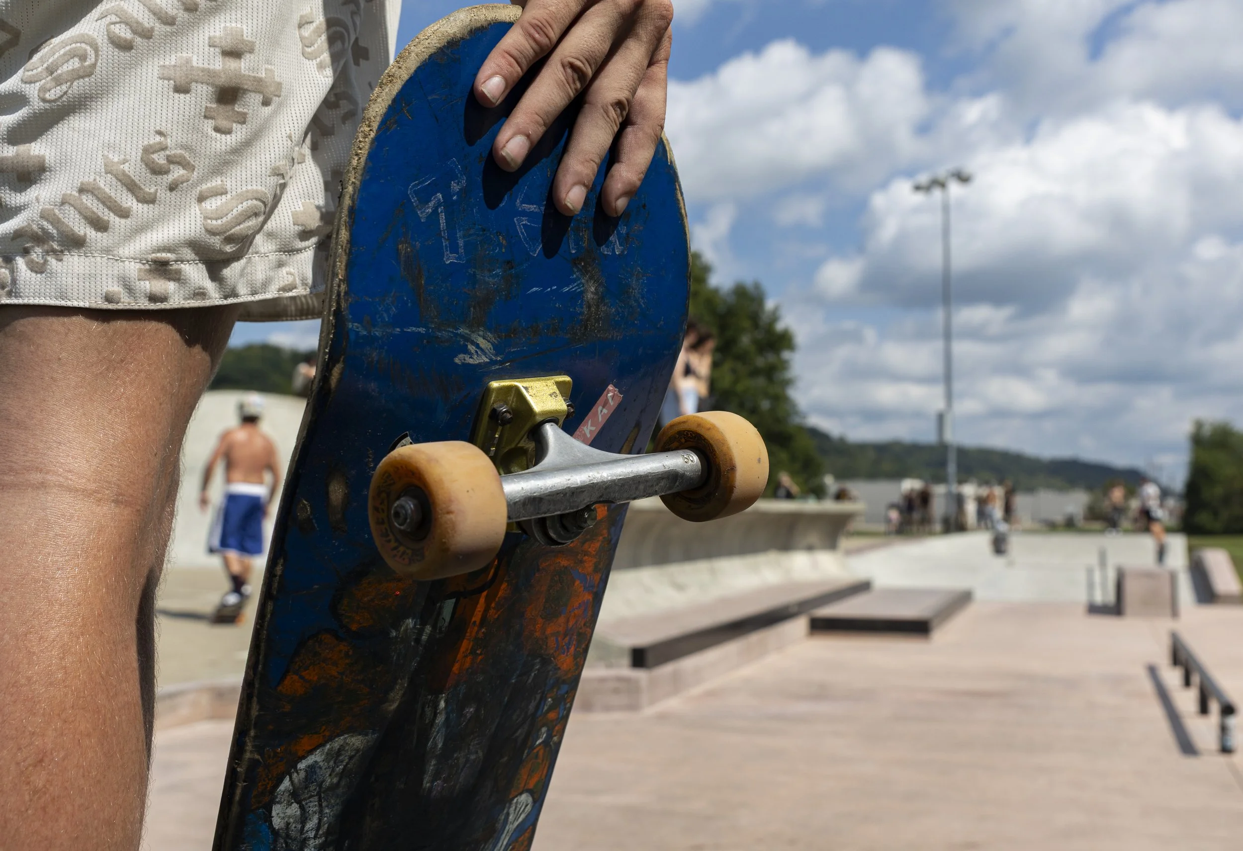A skateboarder holds his board during Skate Jam at the Athens Skate Park in Athens, Ohio, Sept. 13, 2026. | For The Post