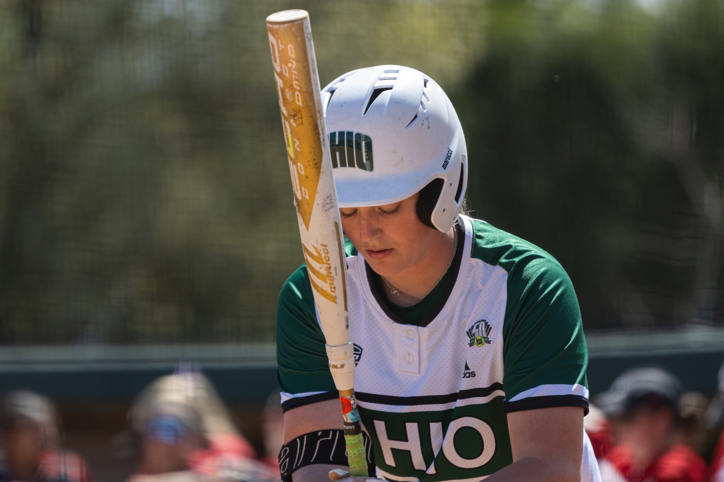 Ohio Bobcats infielder Brenna Farmer (13) steps up to the plate to bat against Northern Illinois at Ohio Softball Field in Athens, Apr. 7, 2024. | Shot for The Post
