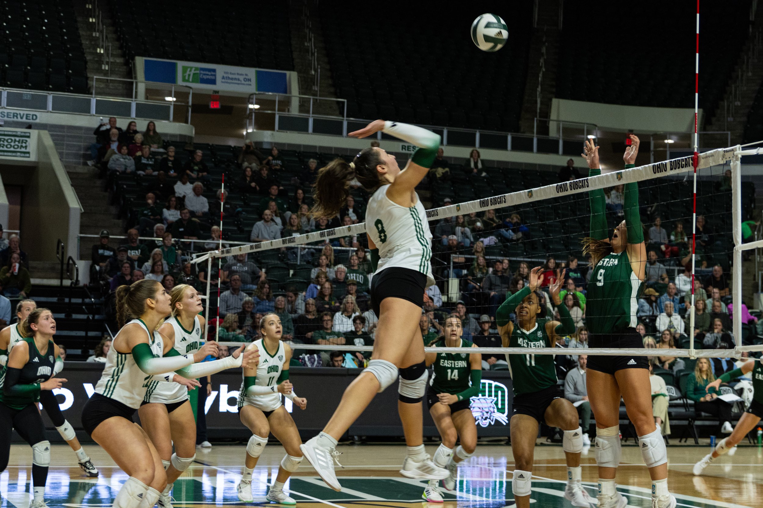 Ohio Bobcats defender Ella Deevers (2) lines up to kick against Eastern Michigan at Chessa Field in Athens, Ohio Oct. 22, 2023 | Shot for The Post