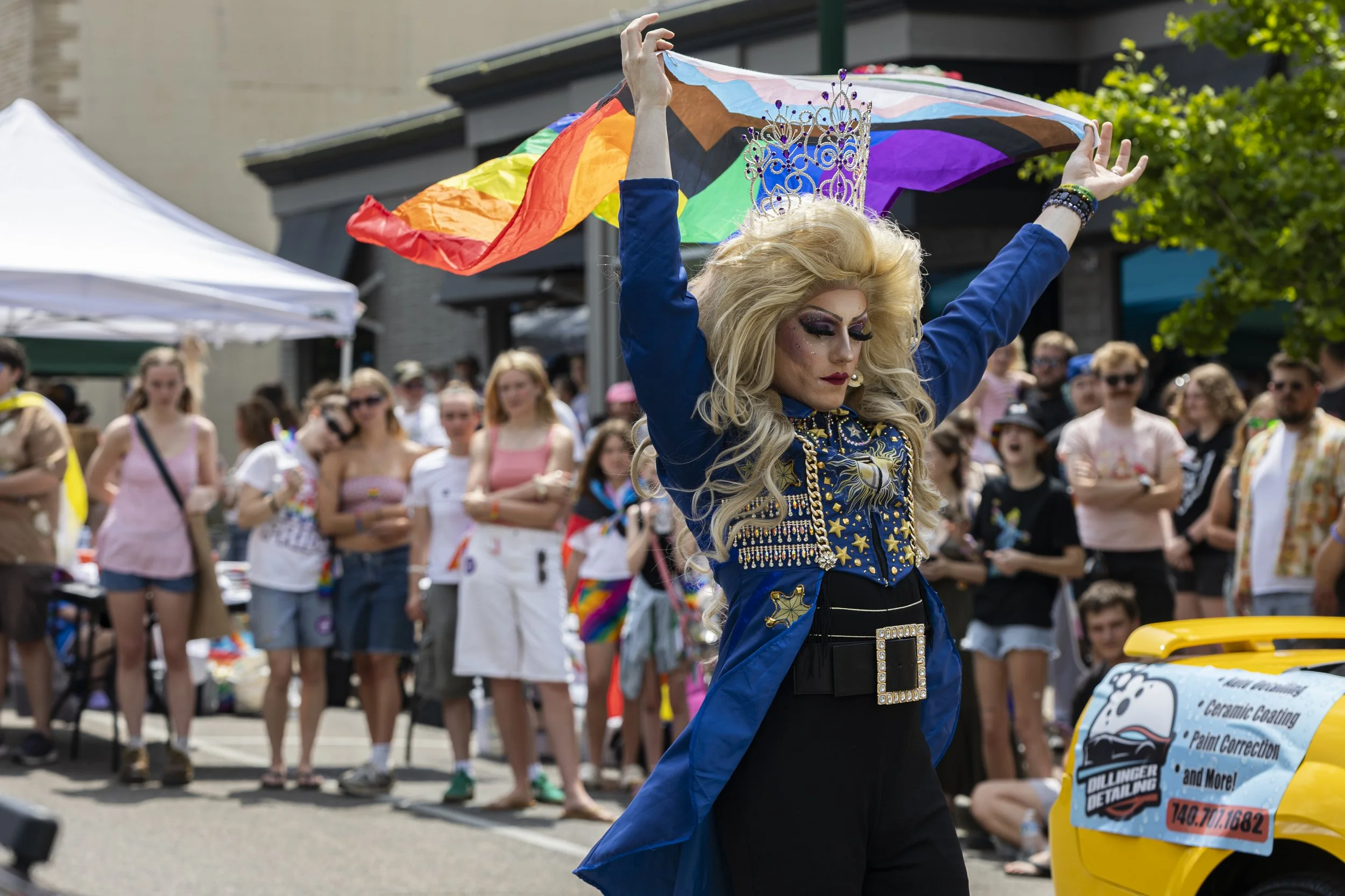 Drag queen "Miss-Lady Dior" performs at the Athens Pride Market on West Union Street in Athens, Ohio, June 6, 2026. | For The Post
