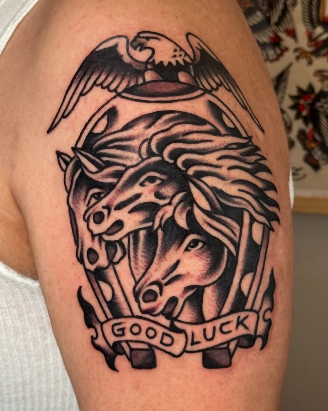 Pharaohs horses for @nikochico. Made at the best @lastlaughtattoophx 🎭