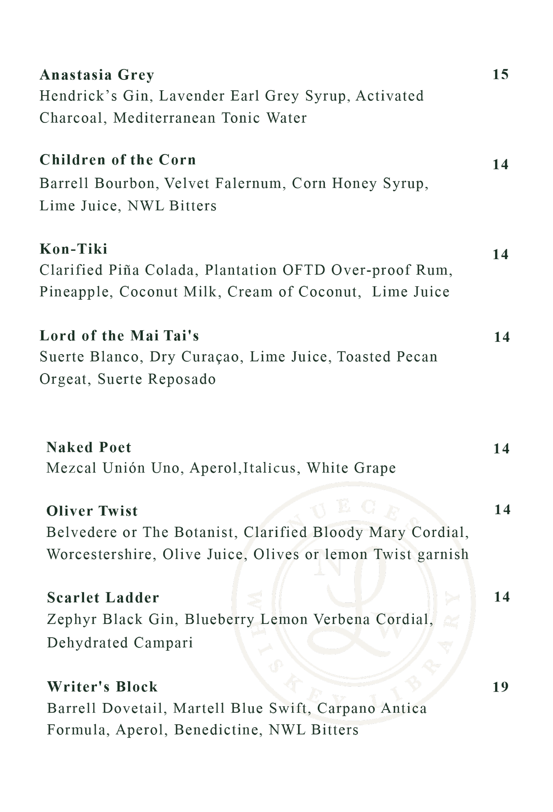 Signature Cocktails — Nueces Whiskey Library