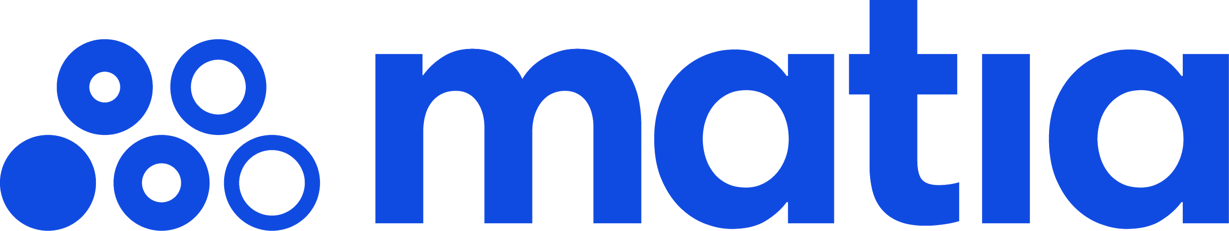 Matia logo with five circles in two rows and the word matia all in blue