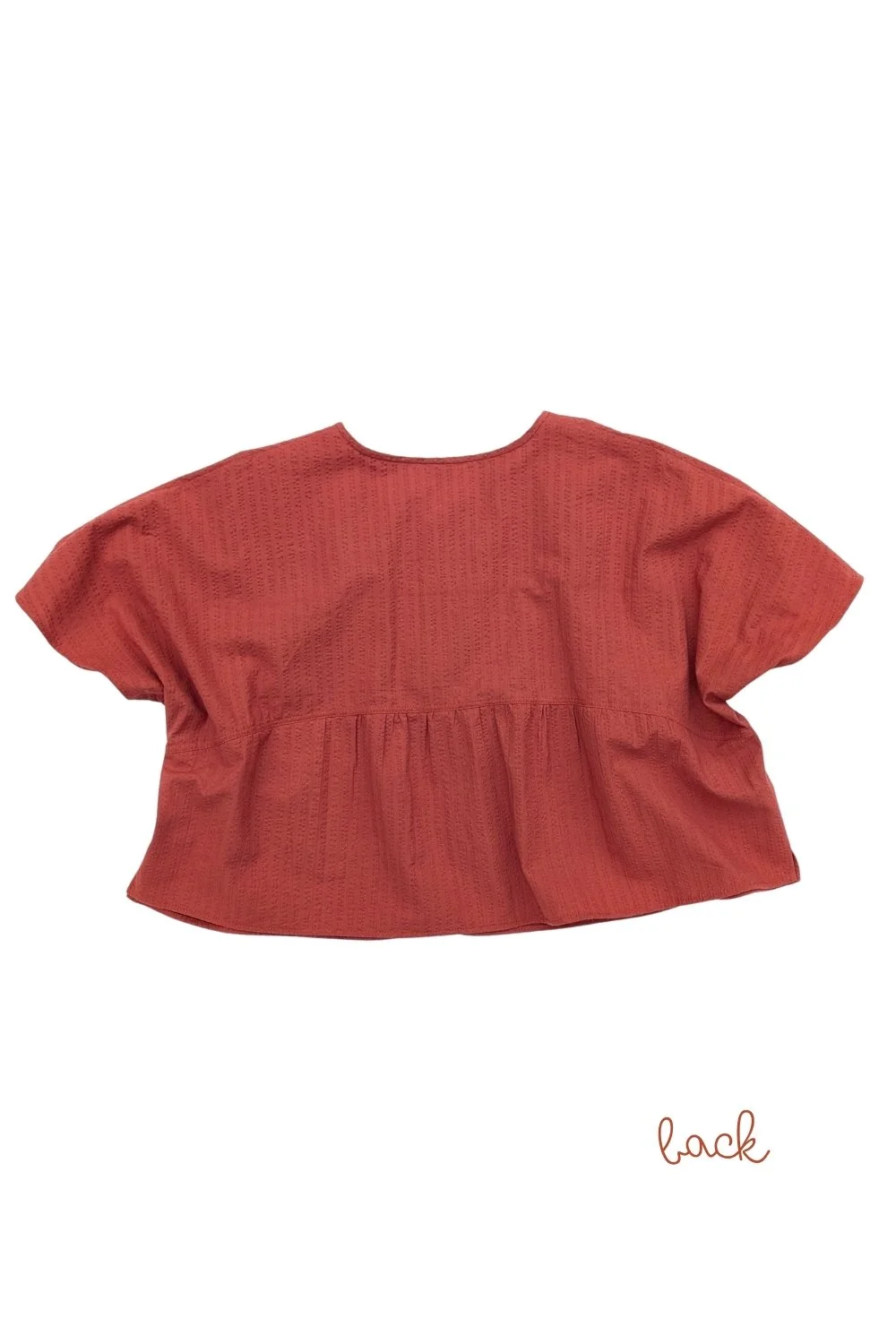 hannah t-shirt top - rust seersucker - back.jpg