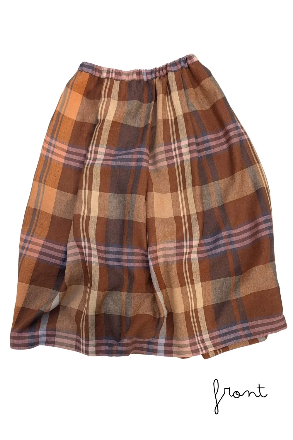 Frandy Check Linen Midi Skirt