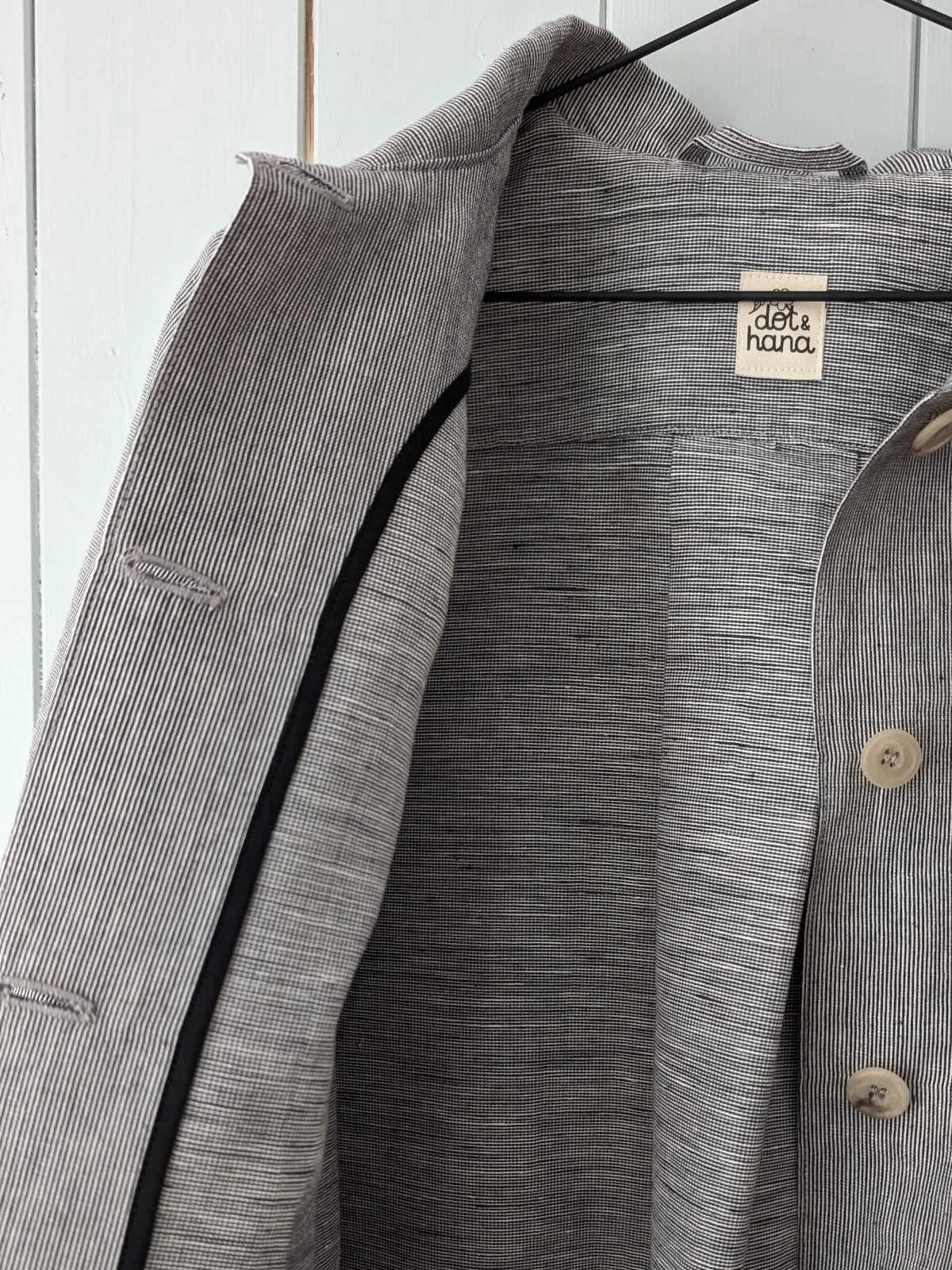 inside of gray stripe Ava chore jacket