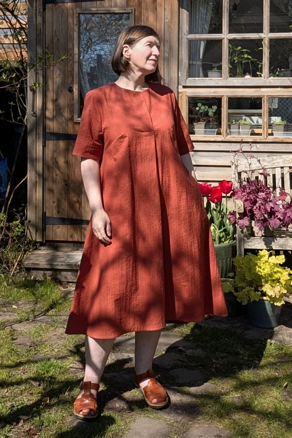 hannah dress - rust seersucker - model.jpg