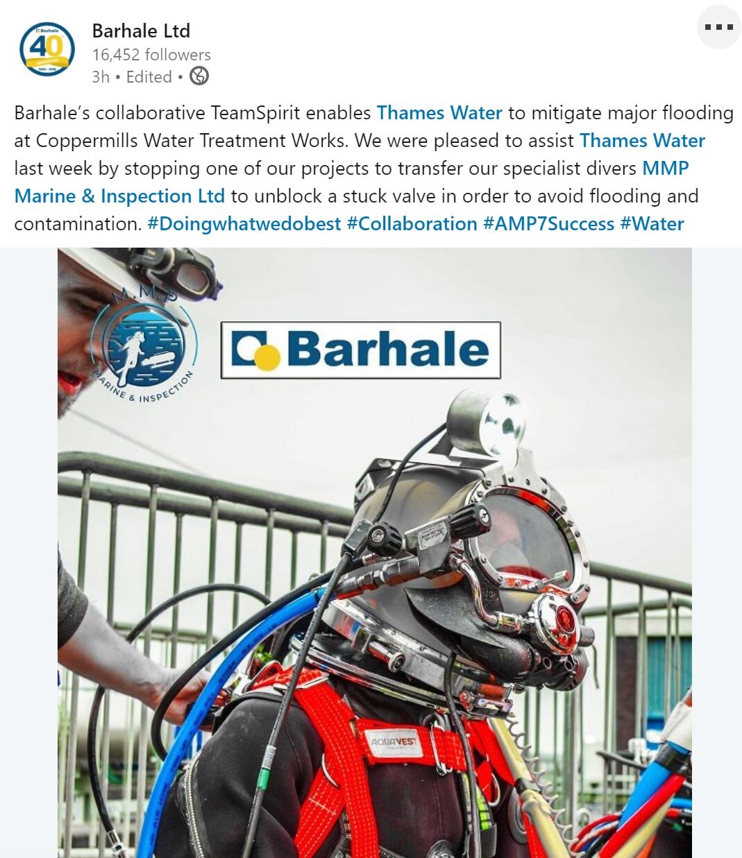 MMP Marine &amp; Inspection take on emergency flooding work with Barhale Ltd.