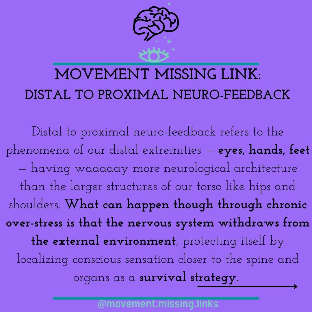 MOVEMENT MISSING LINK: DISTAL TO PROXIMAL NEURO-FEEDBACK 
*
Do you find that biomechanical cues don't help your body coordinate? Coach says, &quot;use your glutes and hinge at your hips&quot; and you literally CANNOT? Wtf?
*
Often times this is refle