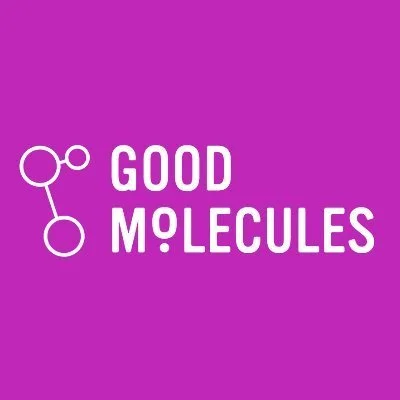 Purple background with white text saying "Good Molecules" and a molecular diagram graphic.