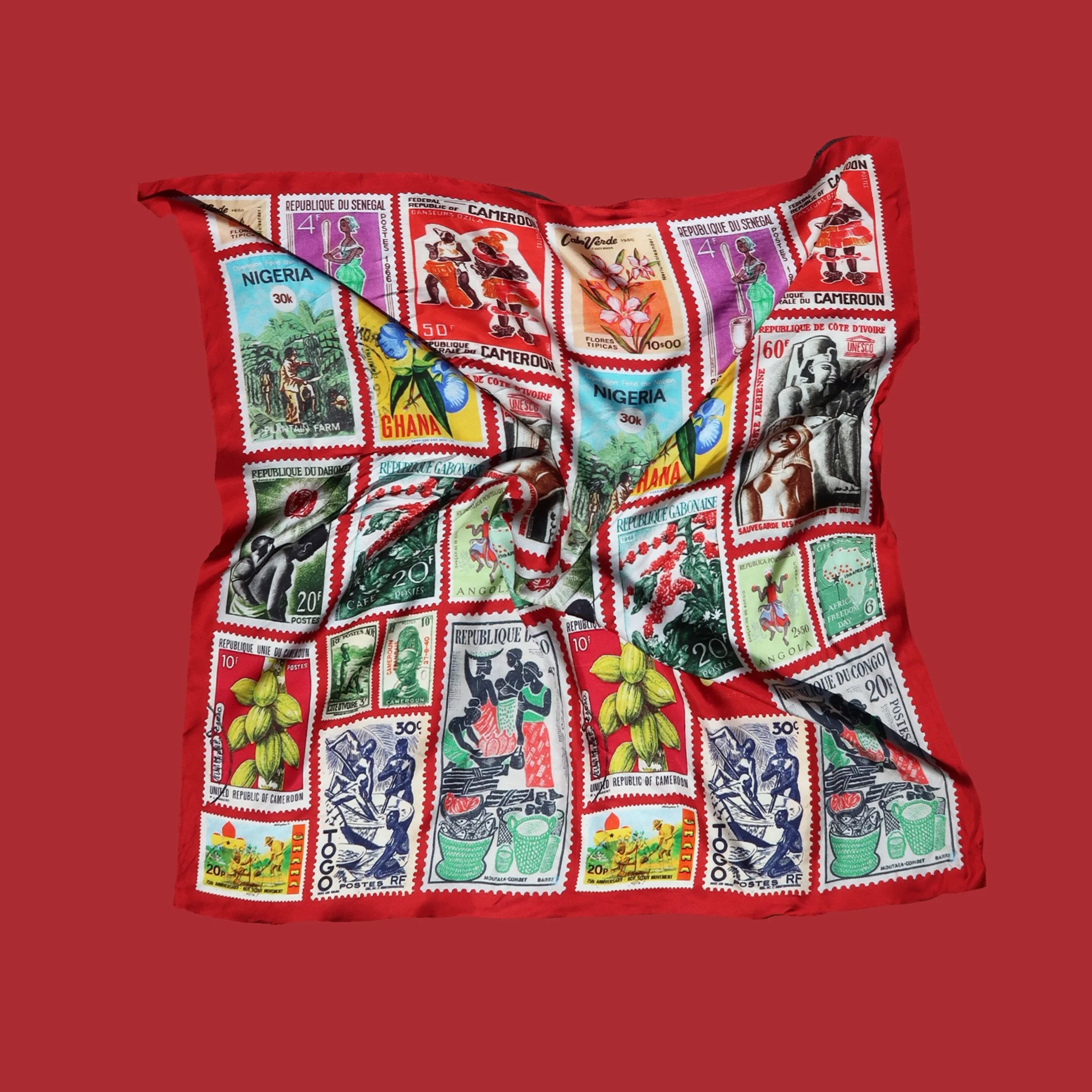 With Love, From West Africa —Vintage Stamp Silk Scarf  (JANUARY PRE- ORDER)