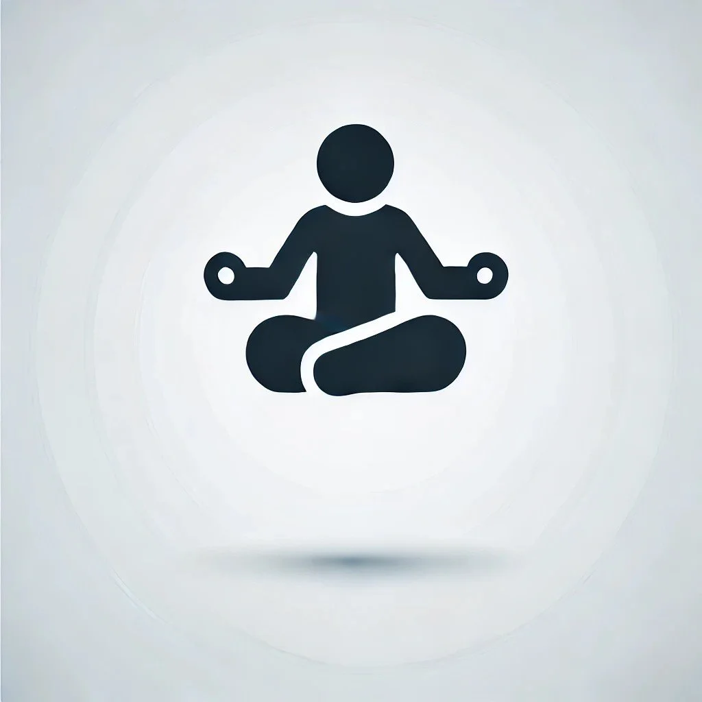 Icon of a person sitting cross-legged in a meditation pose with hands resting on knees and thumb and index finger touching, symbolizing meditation or mindfulness.