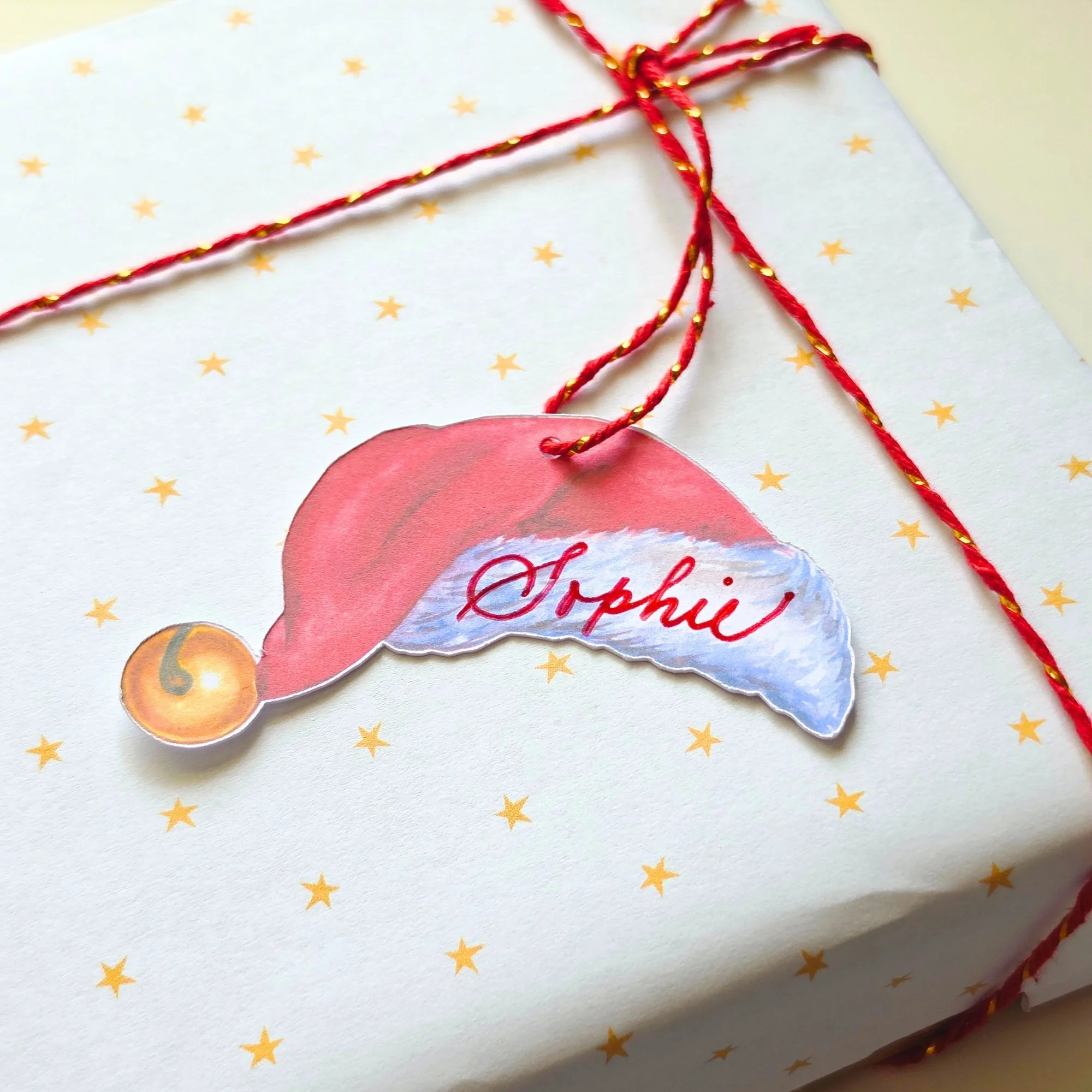 Die-Cut Watercolor Santa Hat Tags - Set of 10