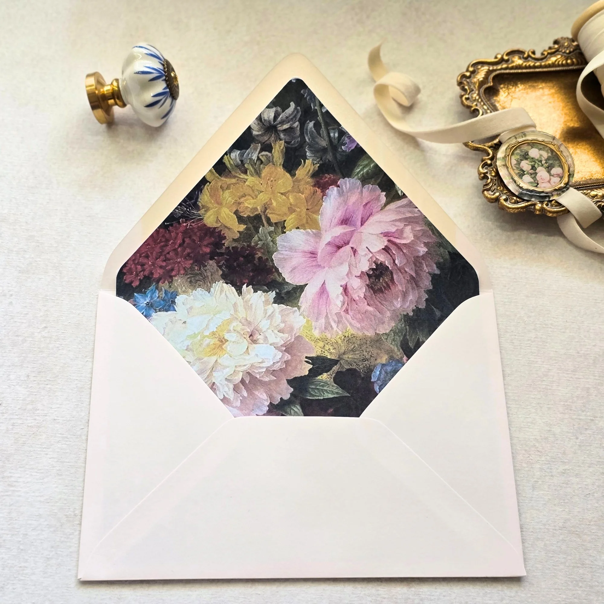 Vintage Pink  Peony- A7  Envelope Liners - Multiple Flaps - Digital Download