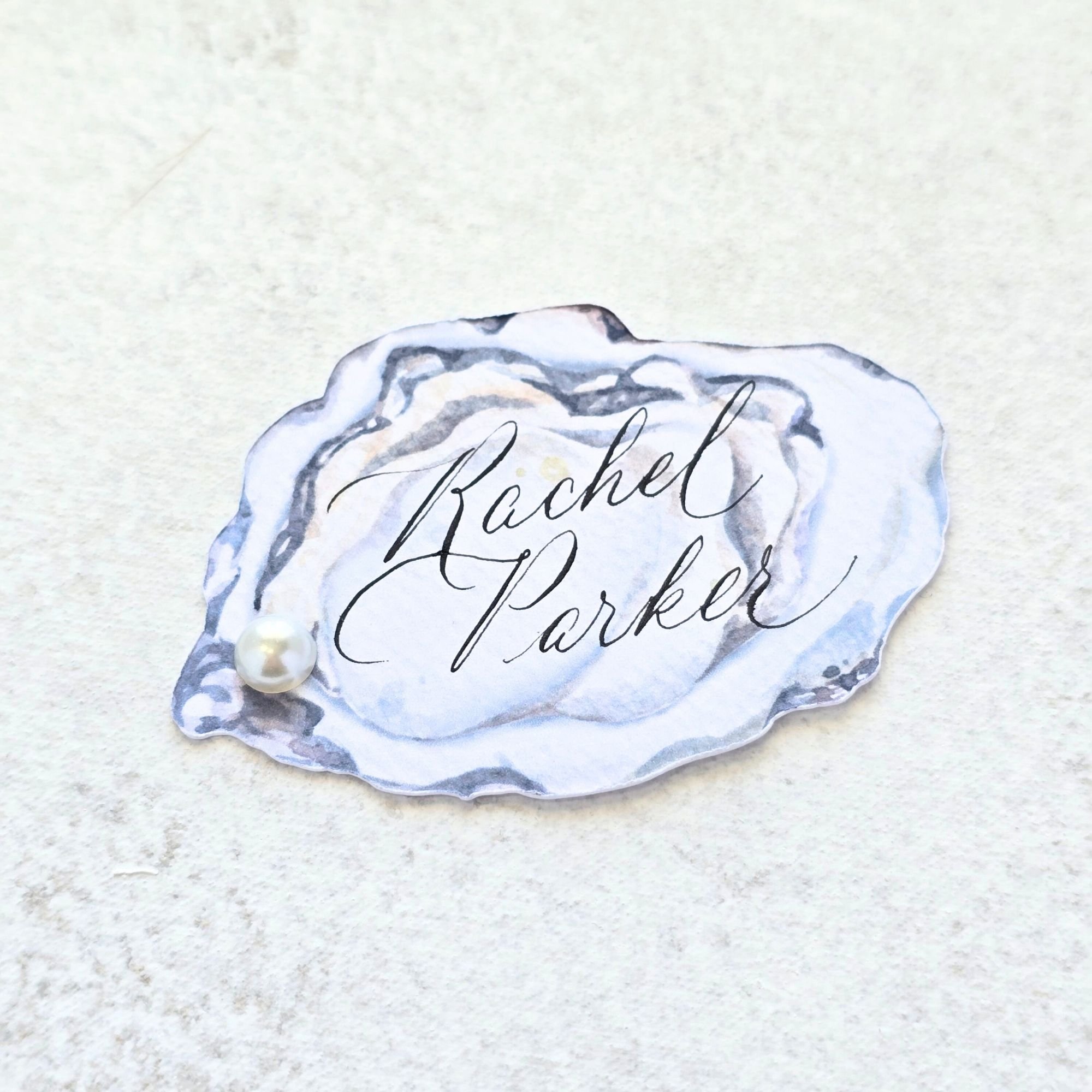 Watercolor Oyster with White Pearl Place Card- Personalizable - Set of 10