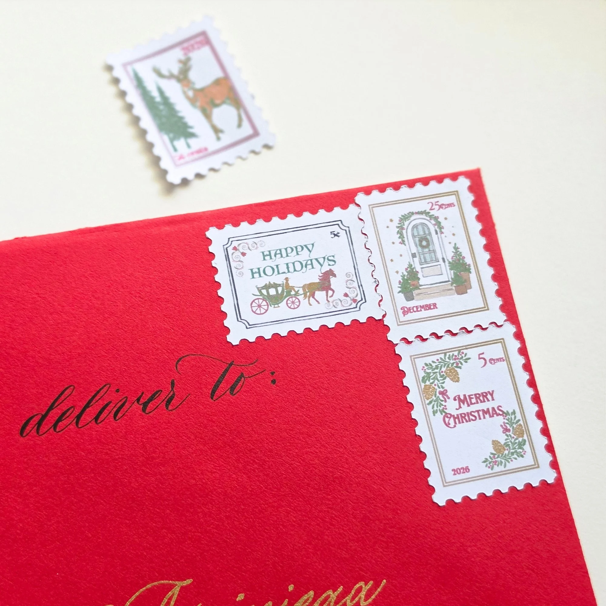 Festive Faux Postage Stickers- Set of 8