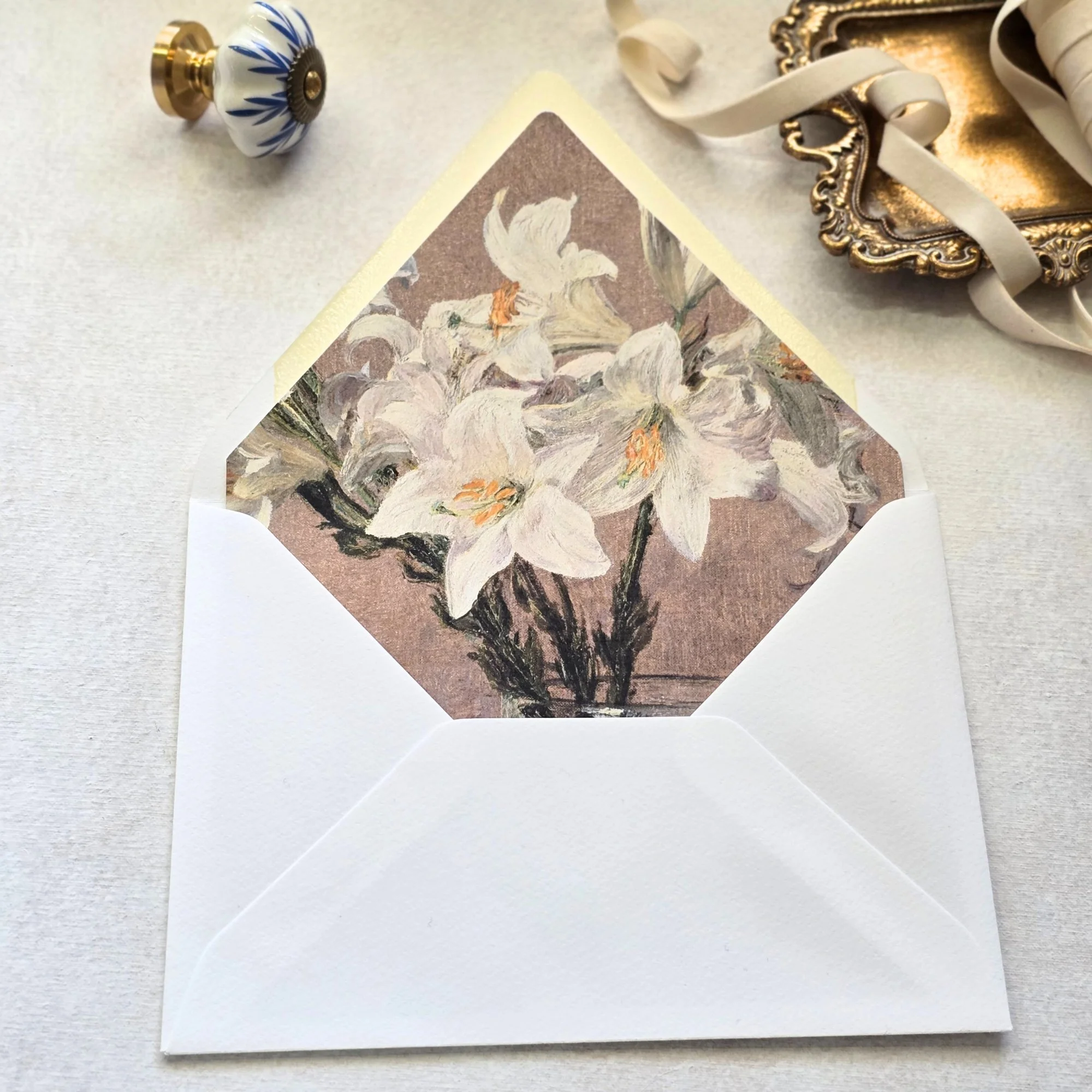 Vintage White Lilies- A7  Envelope Liners - Multiple Flaps - Digital Download