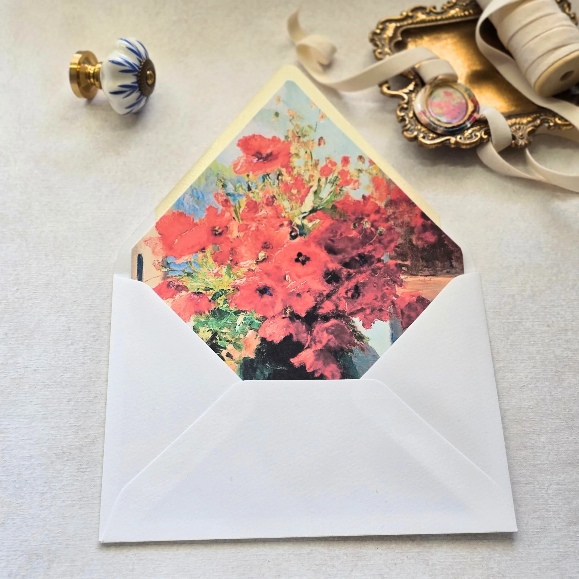 Vintage Red Poppies- A7  Envelope Liners - Multiple Flaps - Digital Download