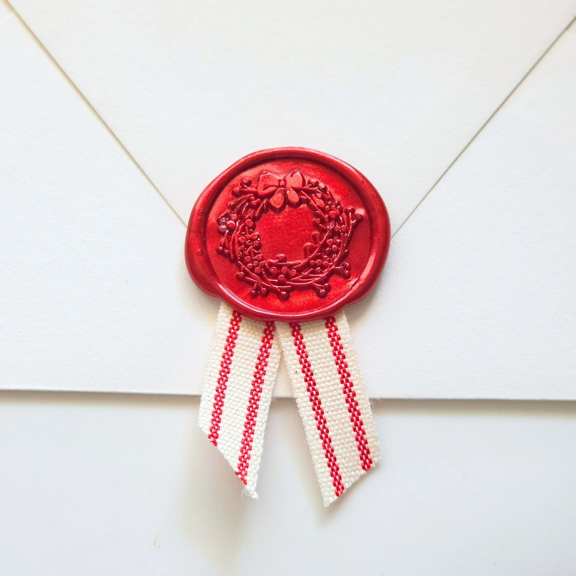 Festive Wax Seal with Striped Ribbon- Customizable- Set of 10