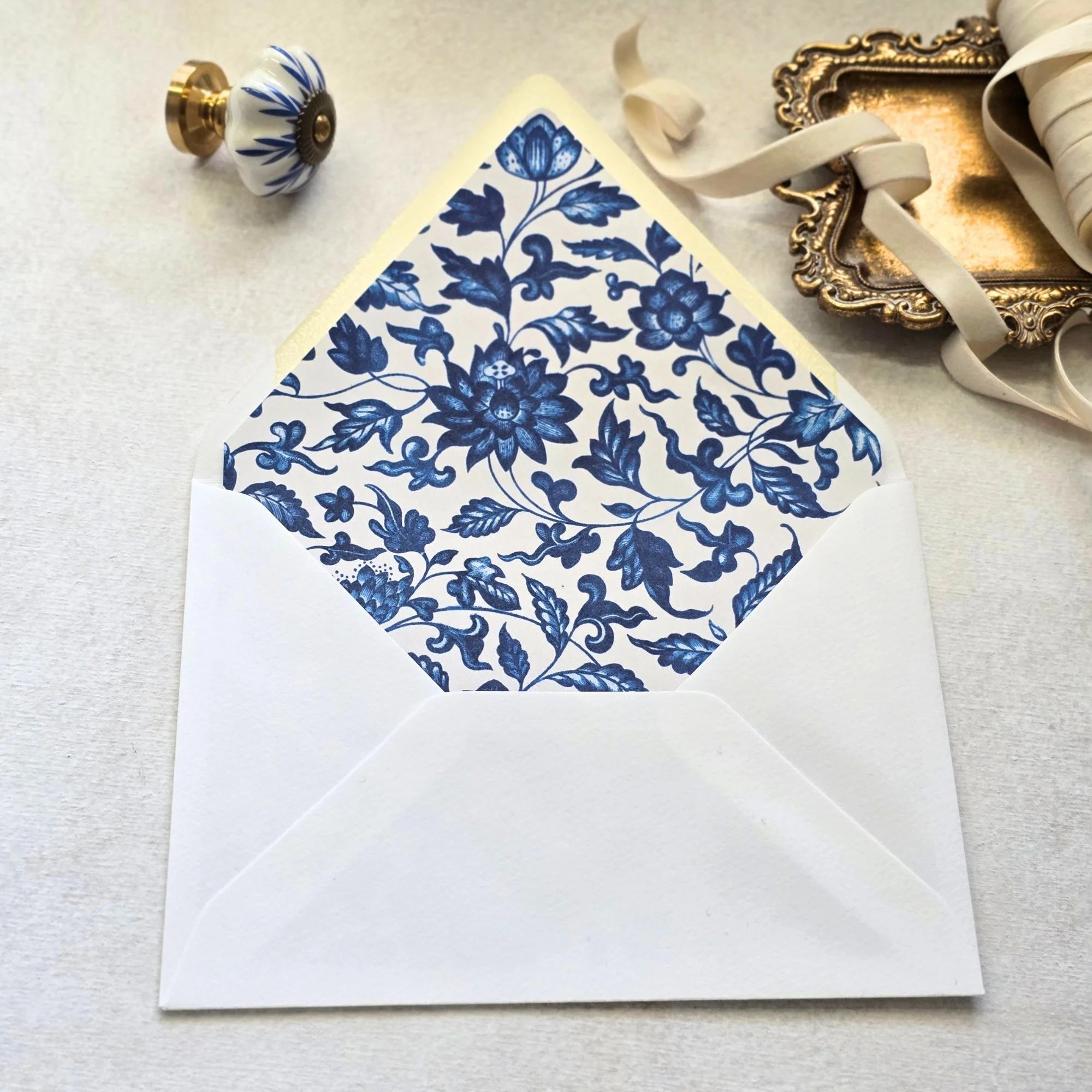 Vintage Blue Chinoiserie- A7  Envelope Liners - Multiple Flaps - Digital Download