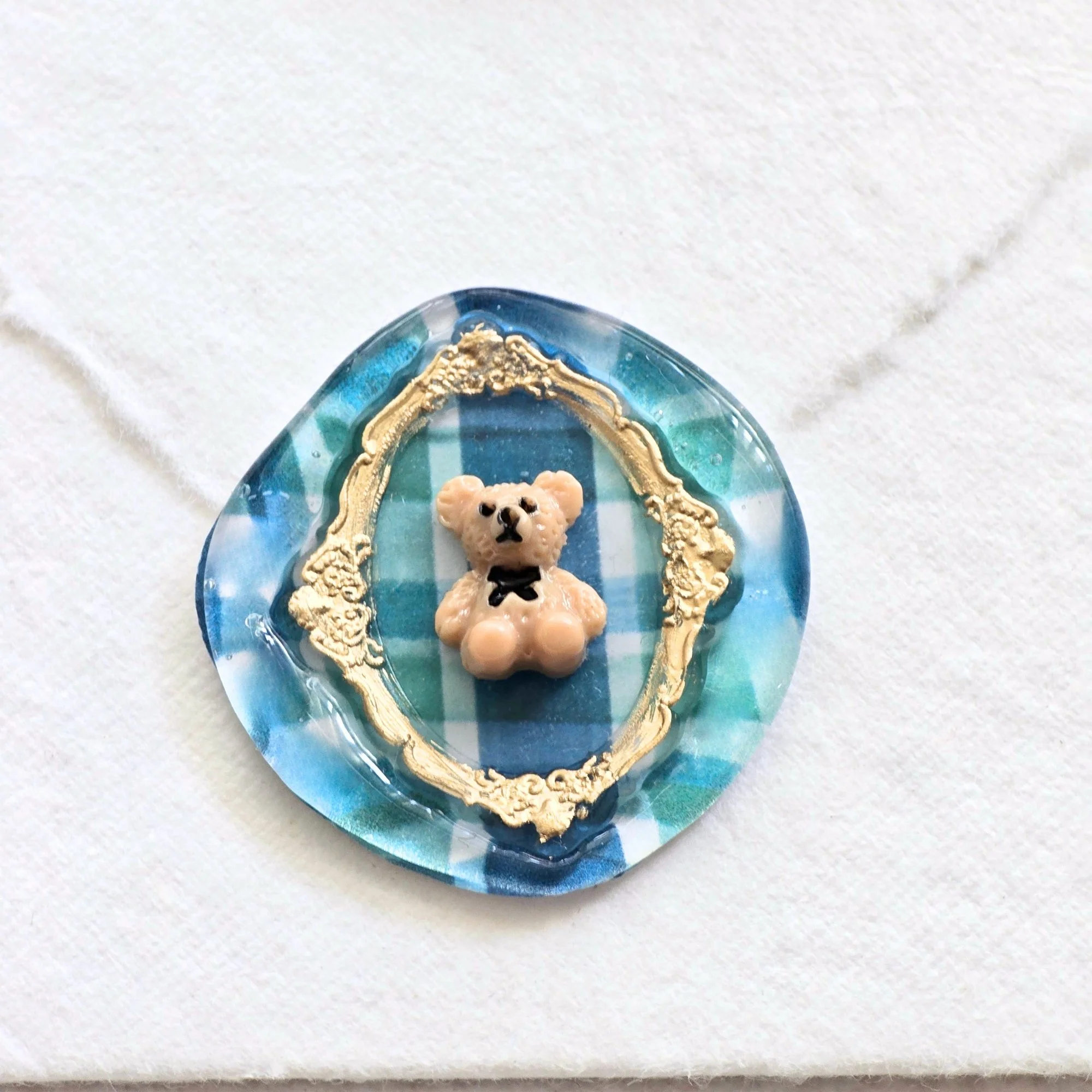 Preppy Bear-  Fine Art Gilded Frame with 3D Teddy Bear- Hand-crafted Wax Seals