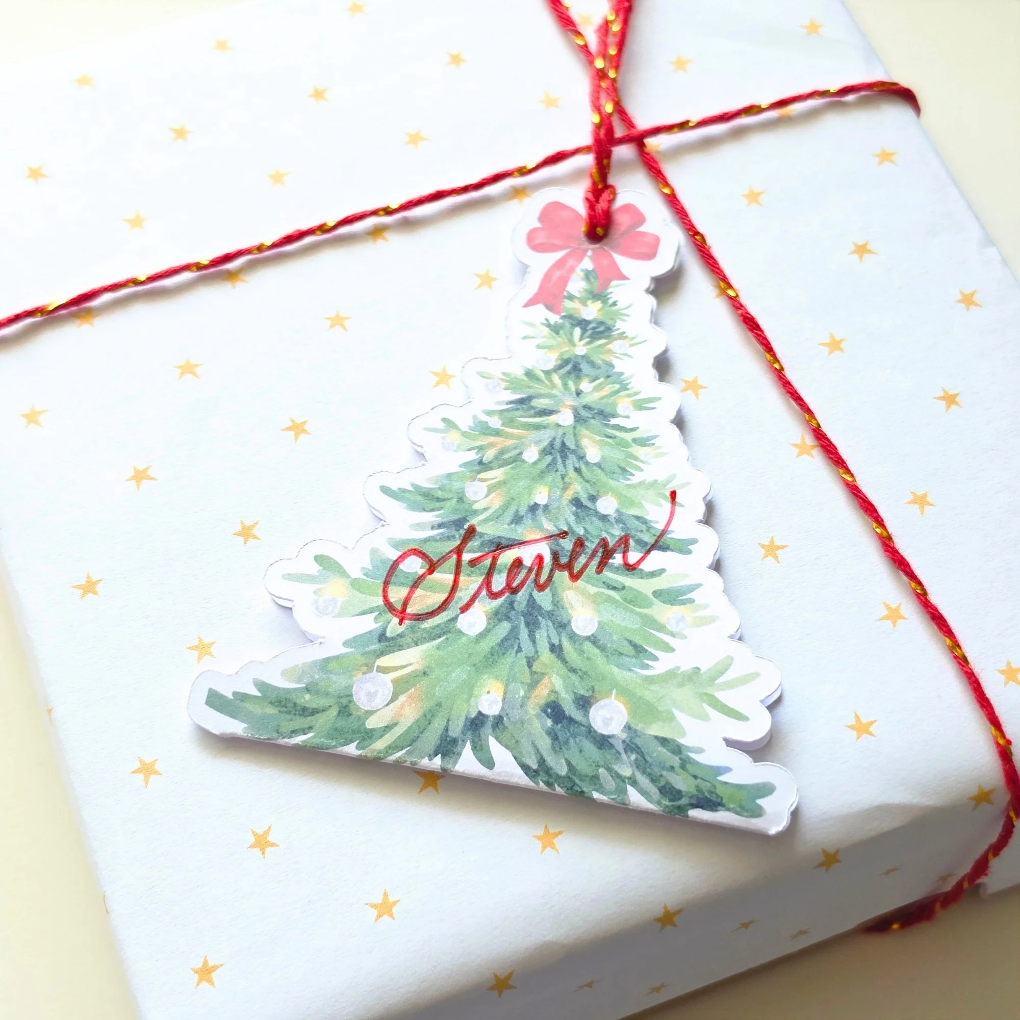 Folded Watercolor Christmas Tree Tag/Card- Set of 25