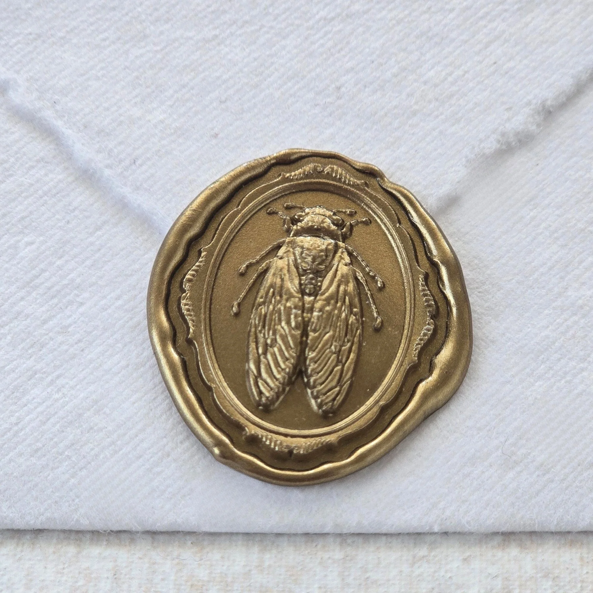 Framed Cicada- Handmade Self-Adhesive Wax Seals