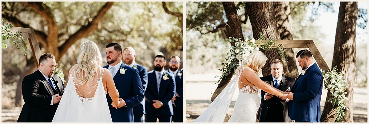 Bride and groom standing at the alter exchanging vows | Lauren Crumpler Photography | Texas Wedding Photographer