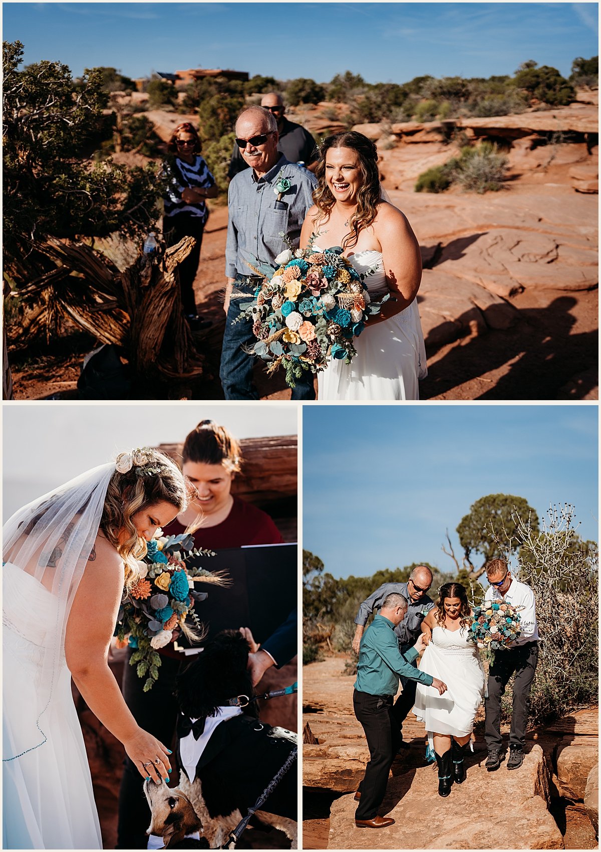Bride walking down the aisle in Moab canyon | Lauren Crumpler Photography | Elopement Wedding Photographer