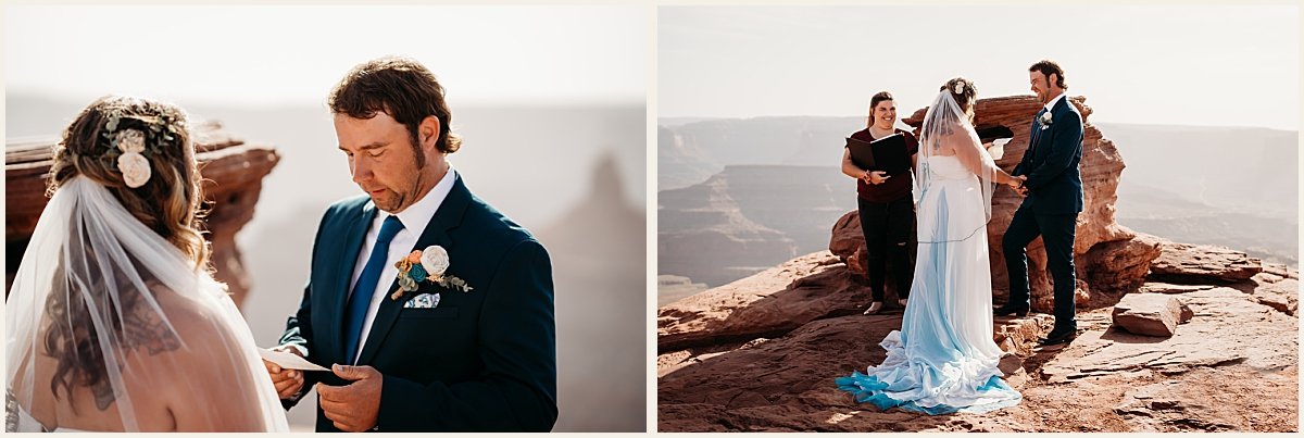 Bride and groom exchanging vows at cliffside ceremony | Lauren Crumpler Photography | Elopement Wedding Photographer