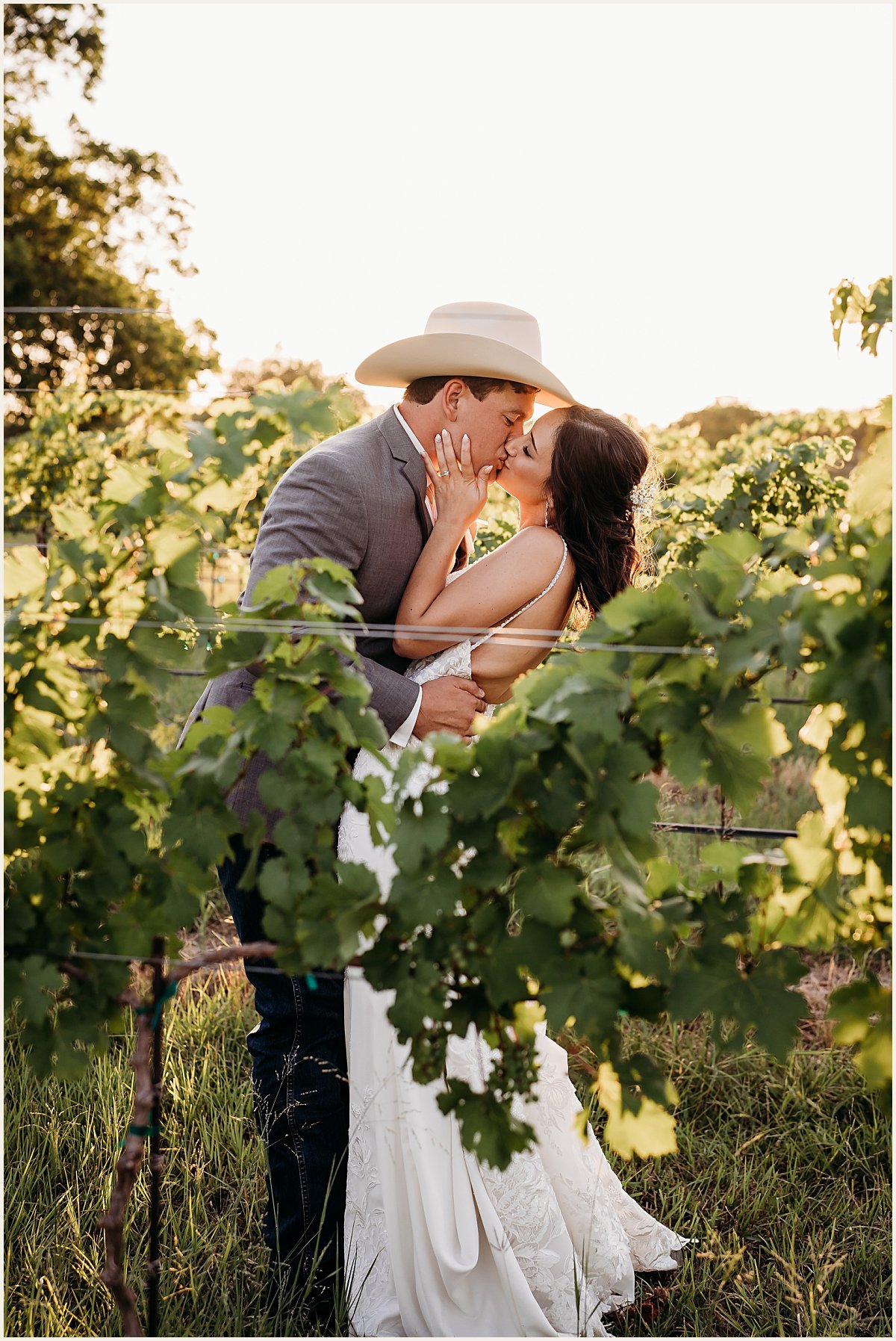 Bride &amp; Groom romantic golden hour Fredericksburg vineyard wedding portraits | Lauren Crumpler Photography | Texas Wedding Photographer