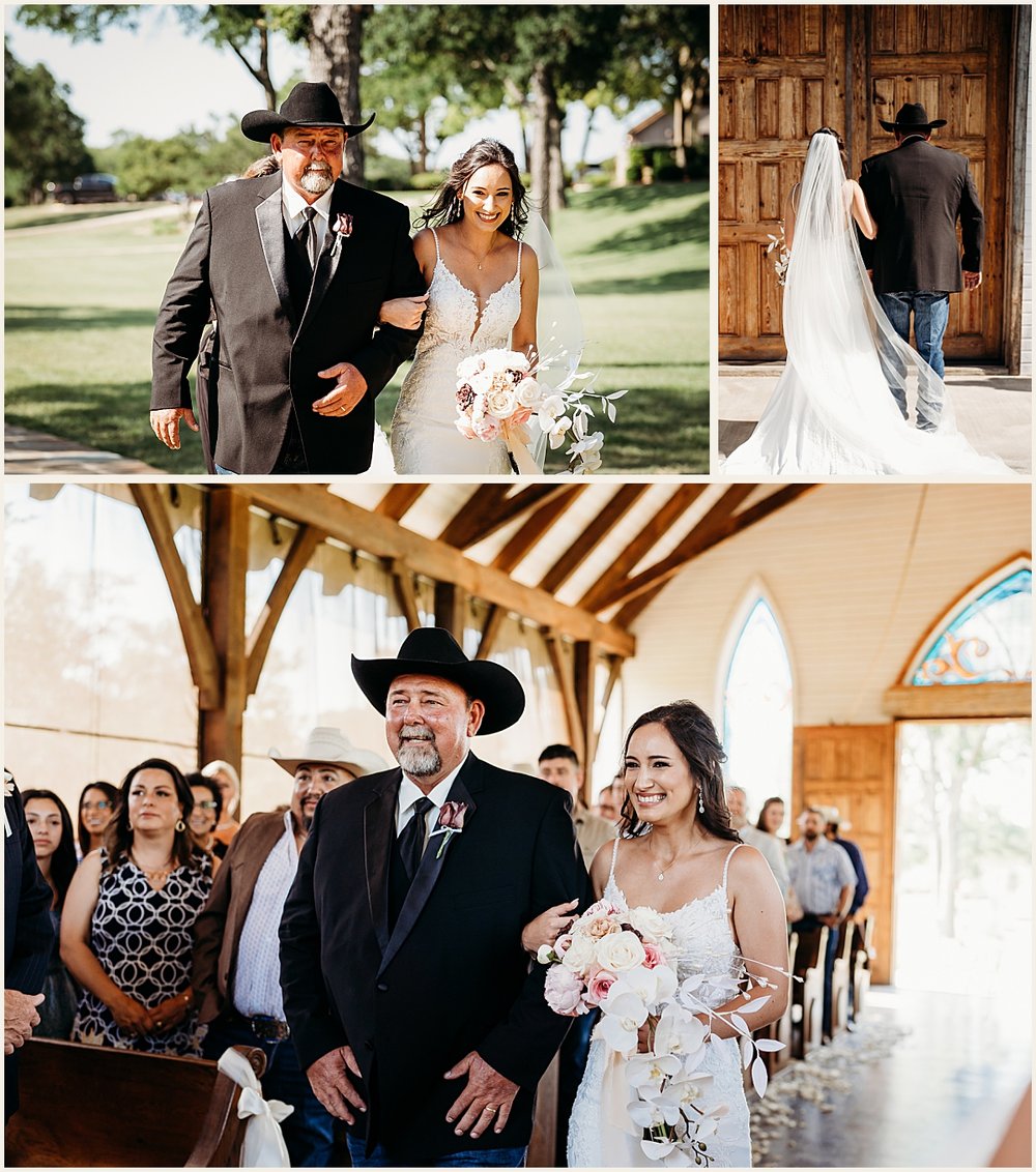 Bride &amp; Father walking down the aisle at wedding ceremony | Lauren Crumpler Photography | Texas Wedding Photographer