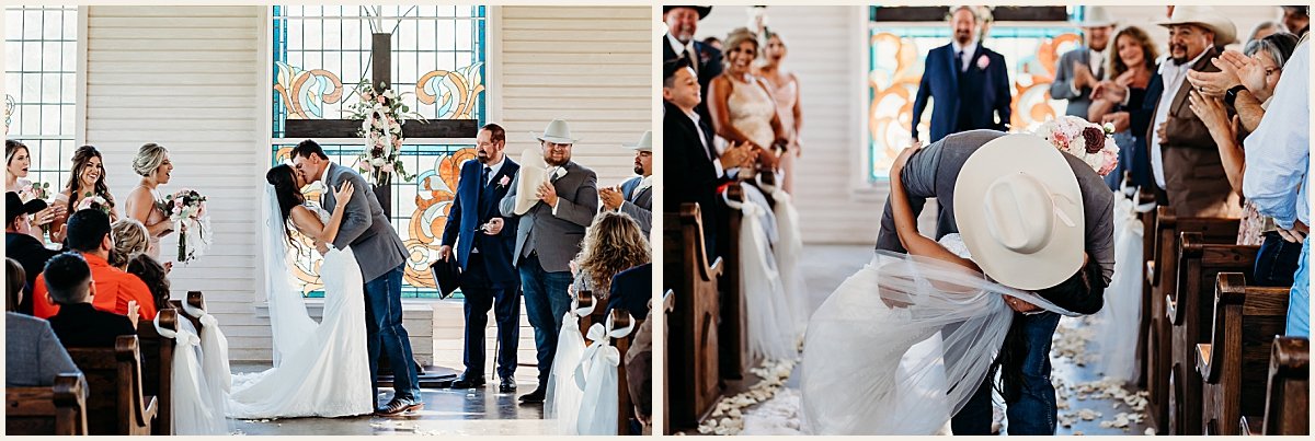 Bride &amp; Groom's first kiss at La Bonne Vie Ranch | Lauren Crumpler Photography | Texas Wedding Photographer