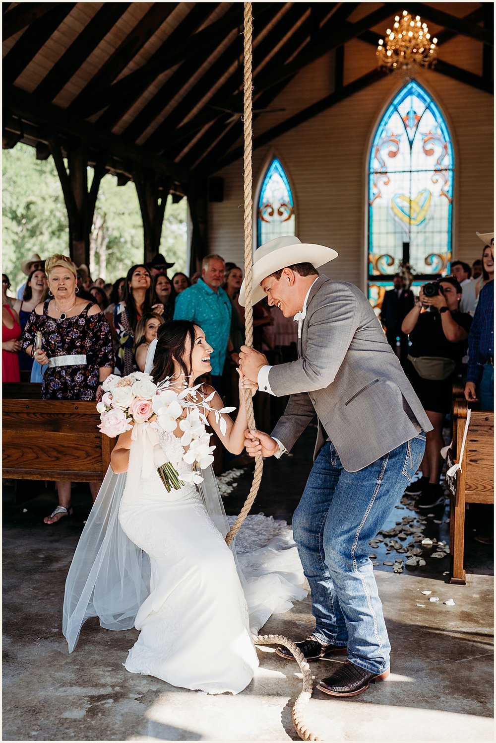 Bride &amp; Groom's leaving the chapel at La Bonne Vie Ranch | Lauren Crumpler Photography | Texas Wedding Photographer