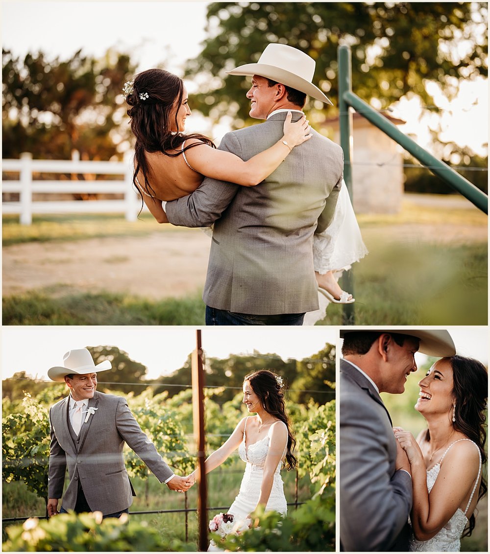 Bride &amp; Groom romantic golden hour Fredericksburg vineyard wedding portraits | Lauren Crumpler Photography | Texas Wedding Photographer