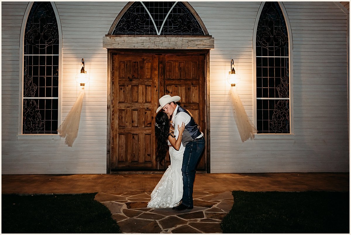 Bride &amp; Groom evening chapel wedding portraits | Lauren Crumpler Photography | Texas Wedding Photographer