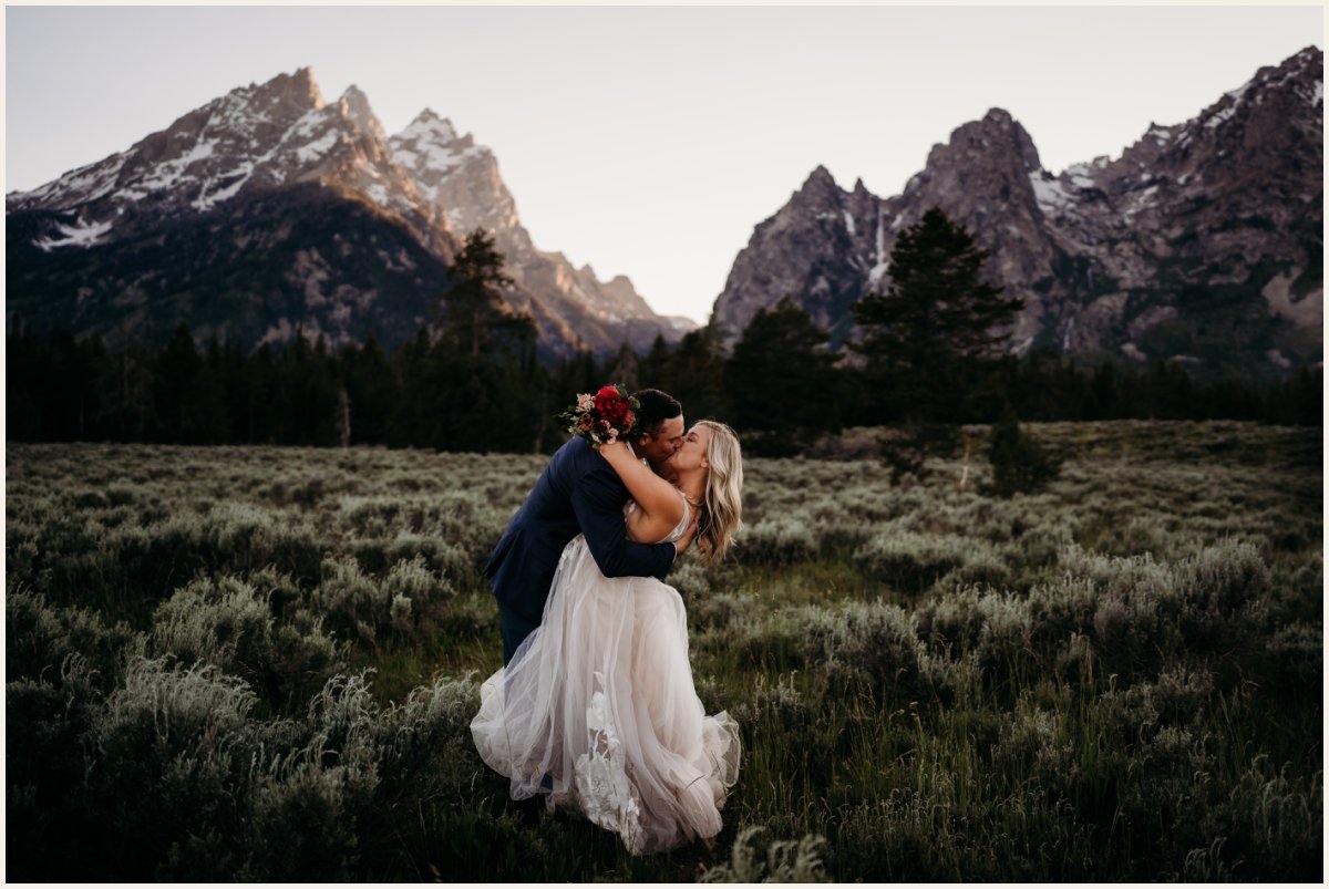 Bride and Groom Kissing in Grand Teton National Park | Lauren Crumpler Photography | Elopement Wedding Photographer