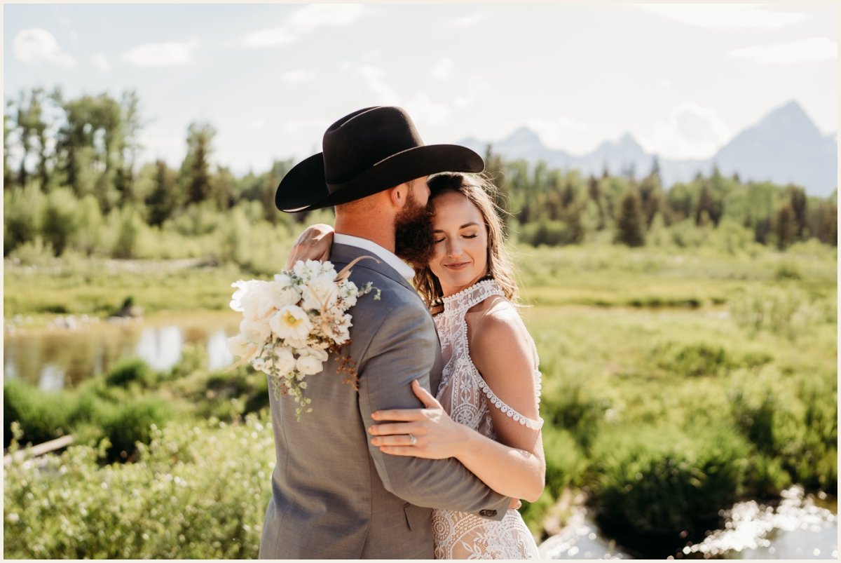 Bride and Groom at Schwabacher Landing in The Tetons | Lauren Crumpler Photography | Elopement Wedding Photographer